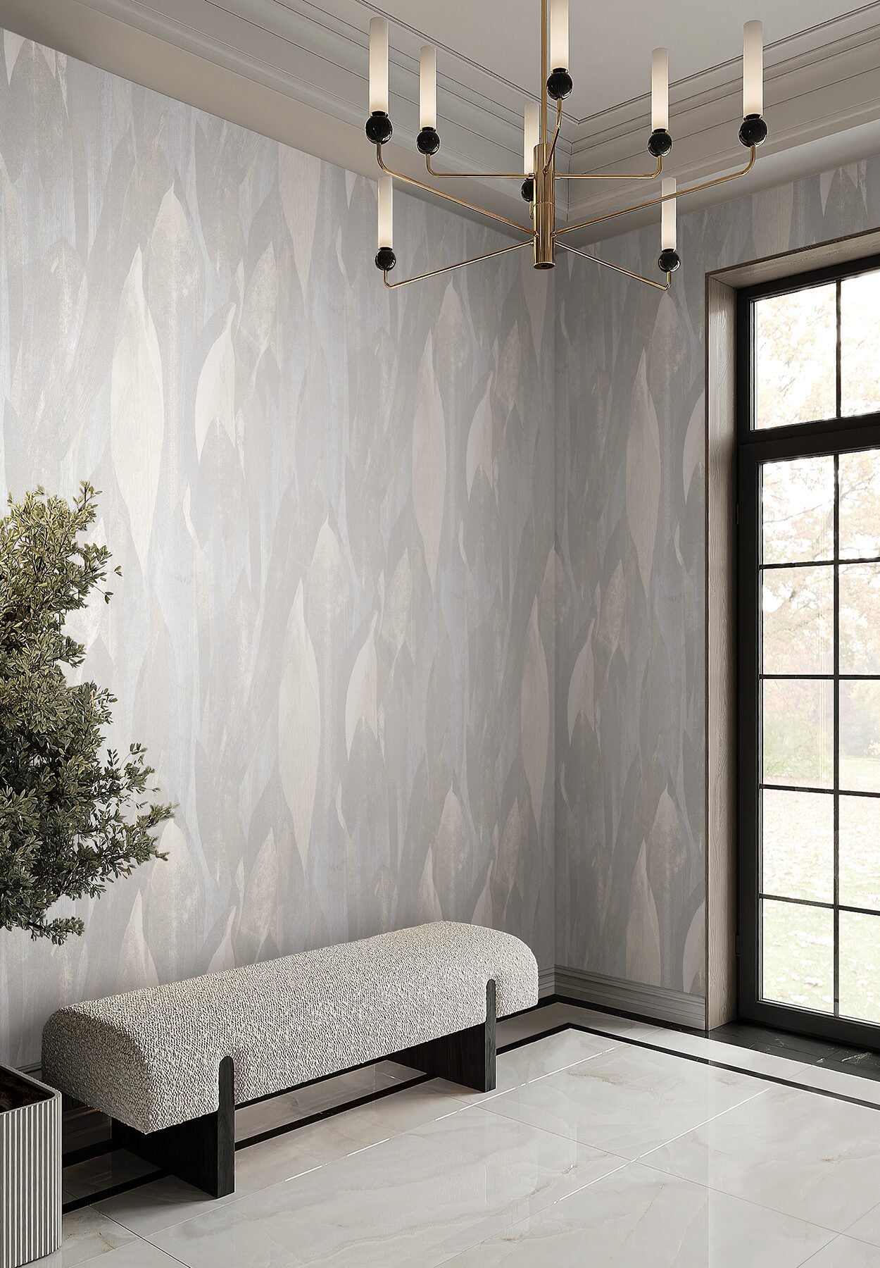 shimmering-canopy-light-grey-botanical-wallpaper-york-wallcoverings-cod0601 - York Wallcoverings Wallpaper
