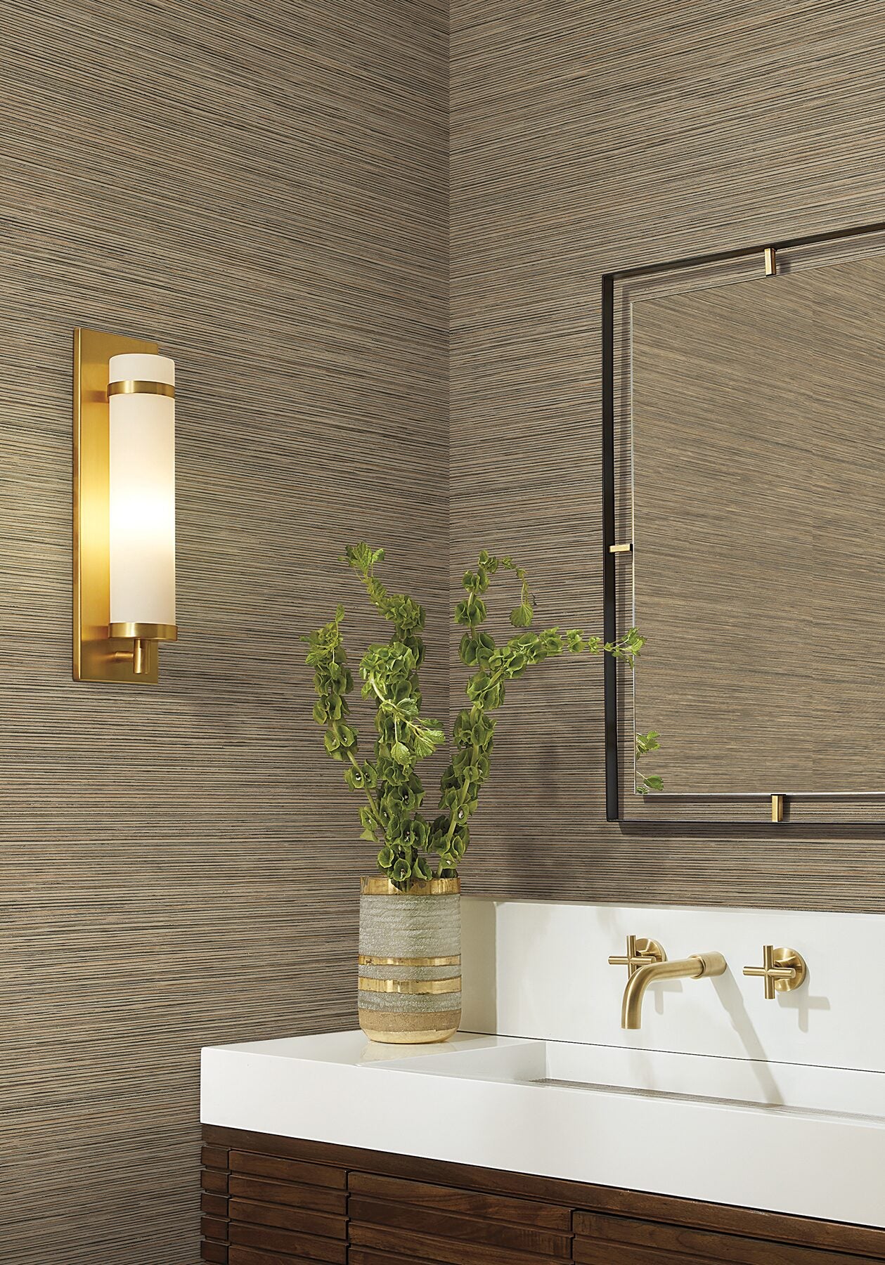 stacked-bamboo-chestnut-stripe-wallpaper-york-wallcoverings-cod0634n - York Wallcoverings Wallpaper
