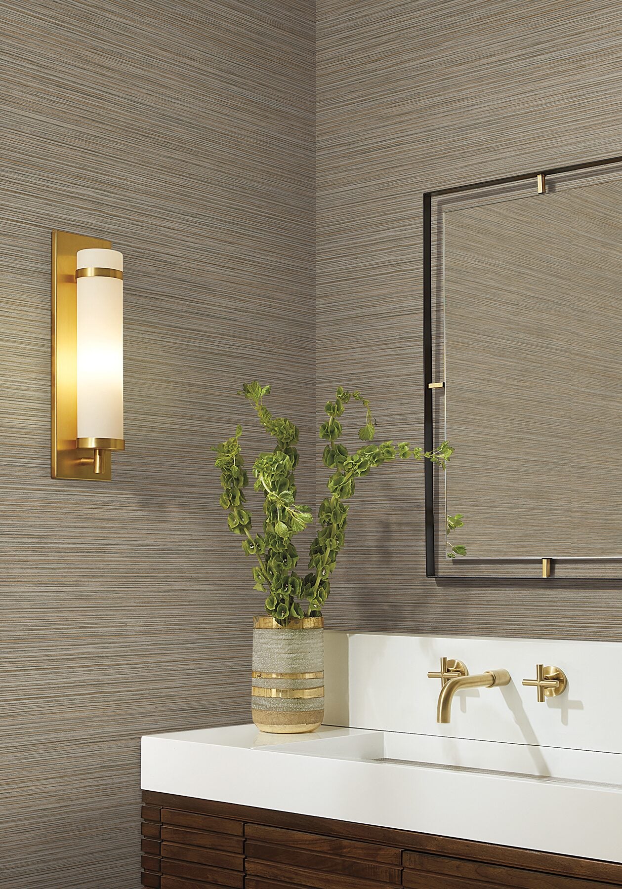 stacked-bamboo-light-brown-stripe-wallpaper-york-wallcoverings-cod0638n - York Wallcoverings Wallpaper