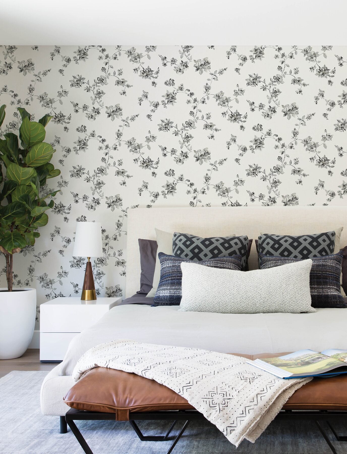 festival-floral-charcoal-trailing-wallpaper-york-wallcoverings-4199-24482 - York Wallcoverings Wallpaper