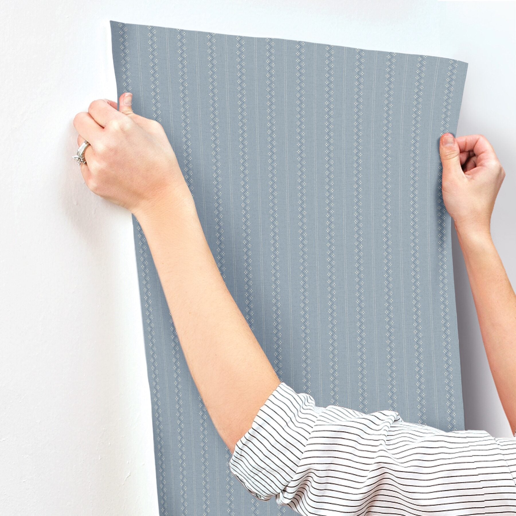 curtis-blue-embellished-stripe-wallpaper-york-wallcoverings-4199-27783 - York Wallcoverings Wallpaper