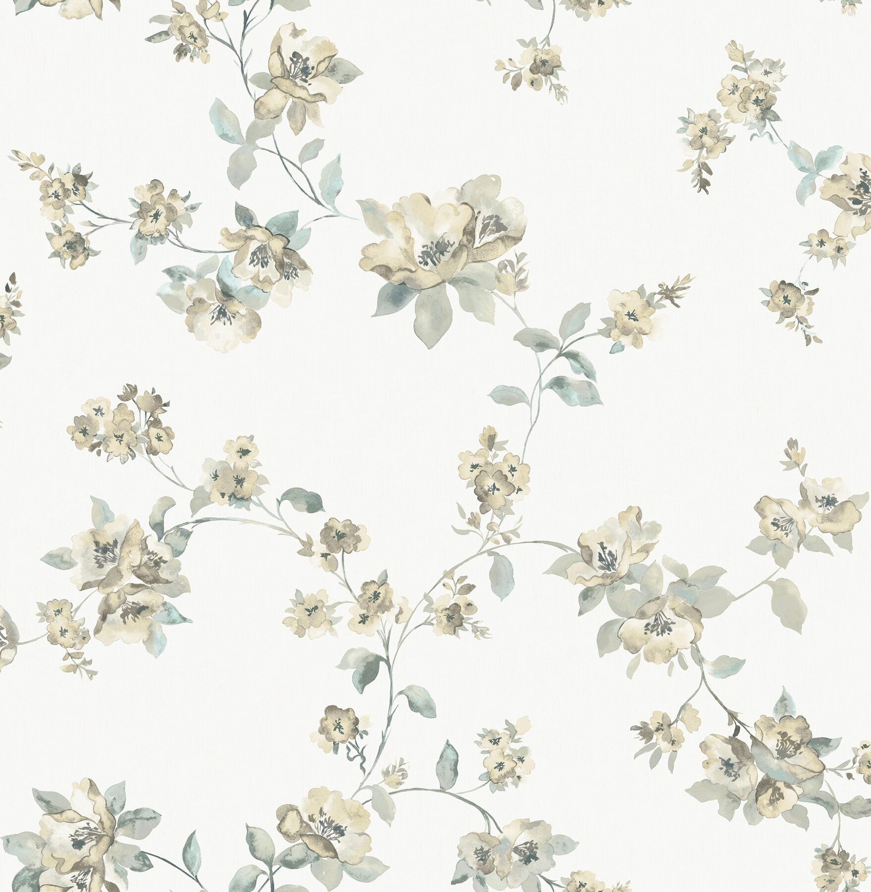 festival-floral-aqua-trailing-wallpaper-york-wallcoverings-4199-27784 - York Wallcoverings Wallpaper