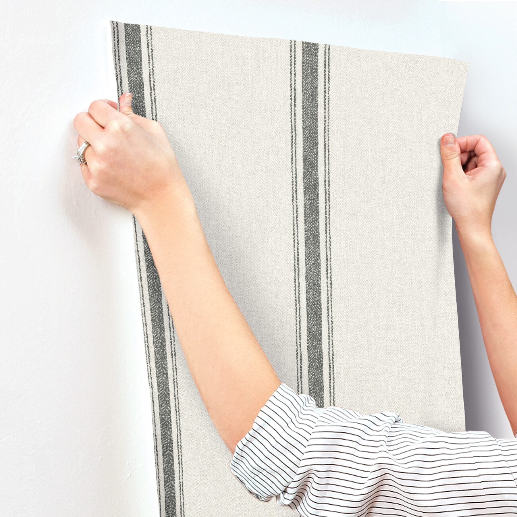 linette-black-fabric-stripe-wallpaper-york-wallcoverings-4199-70066 - York Wallcoverings Wallpaper