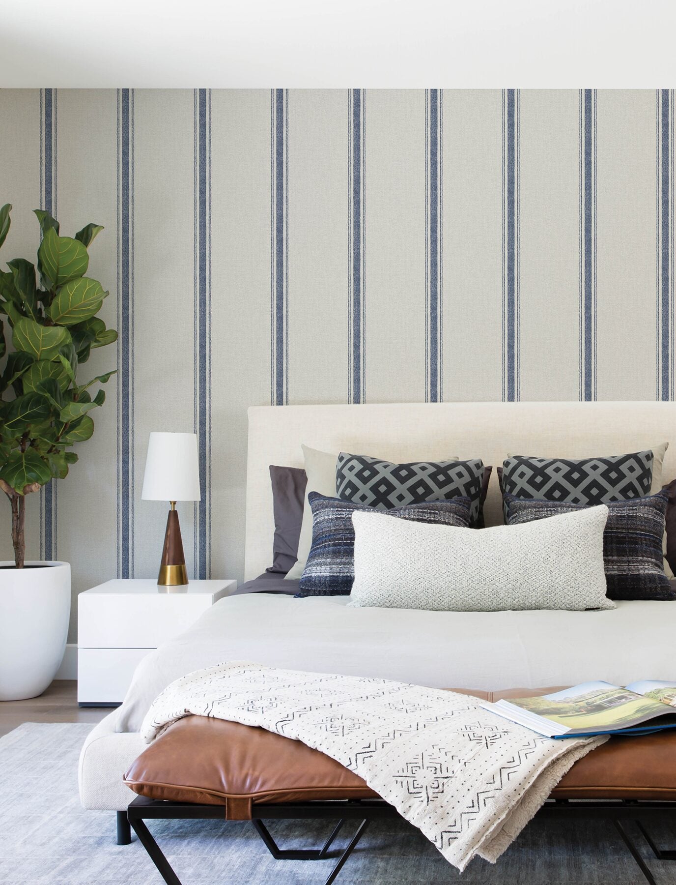 linette-blue-fabric-stripe-wallpaper-york-wallcoverings-4199-70067 - York Wallcoverings Wallpaper