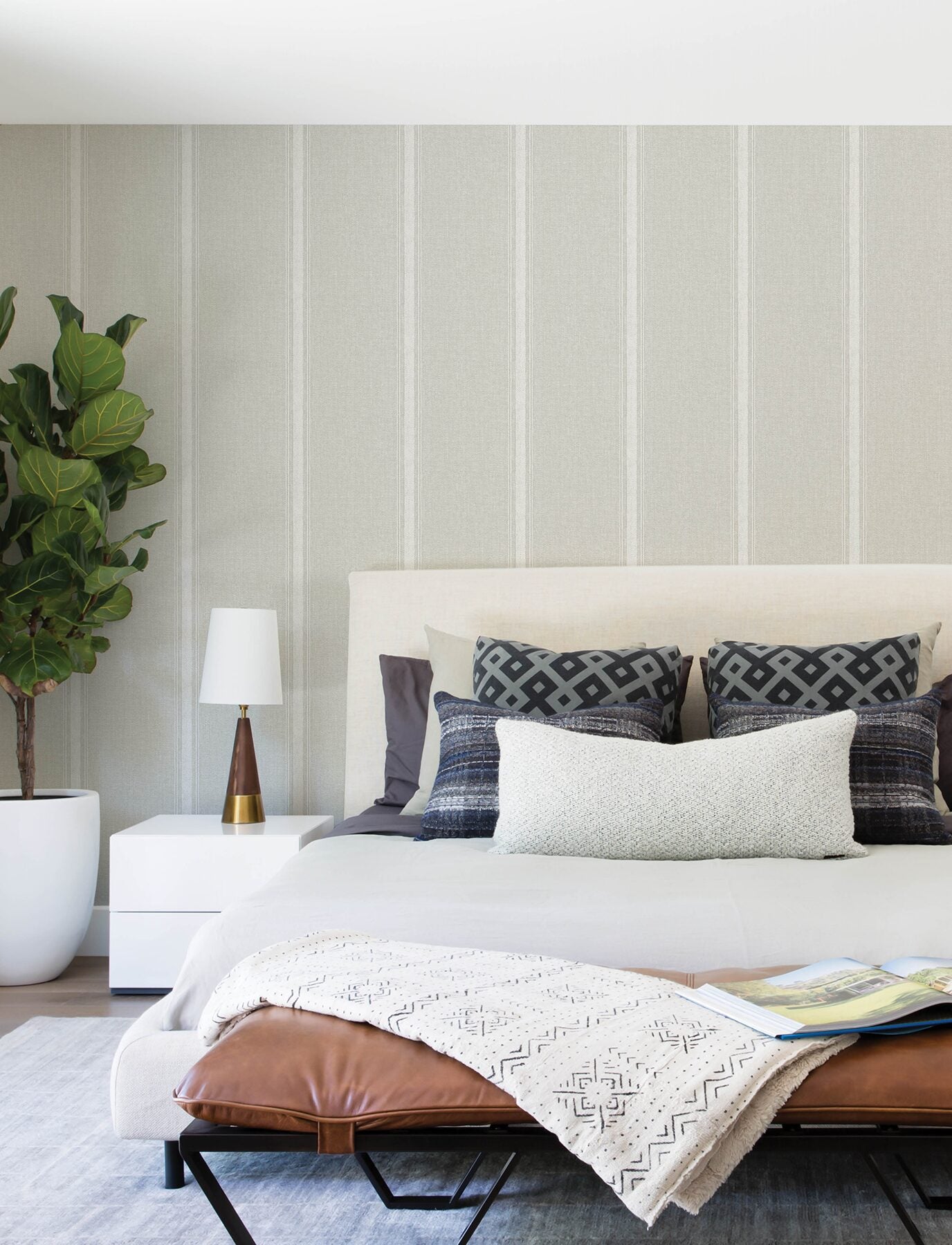 linette-beige-fabric-stripe-wallpaper-york-wallcoverings-4199-70070 - York Wallcoverings Wallpaper