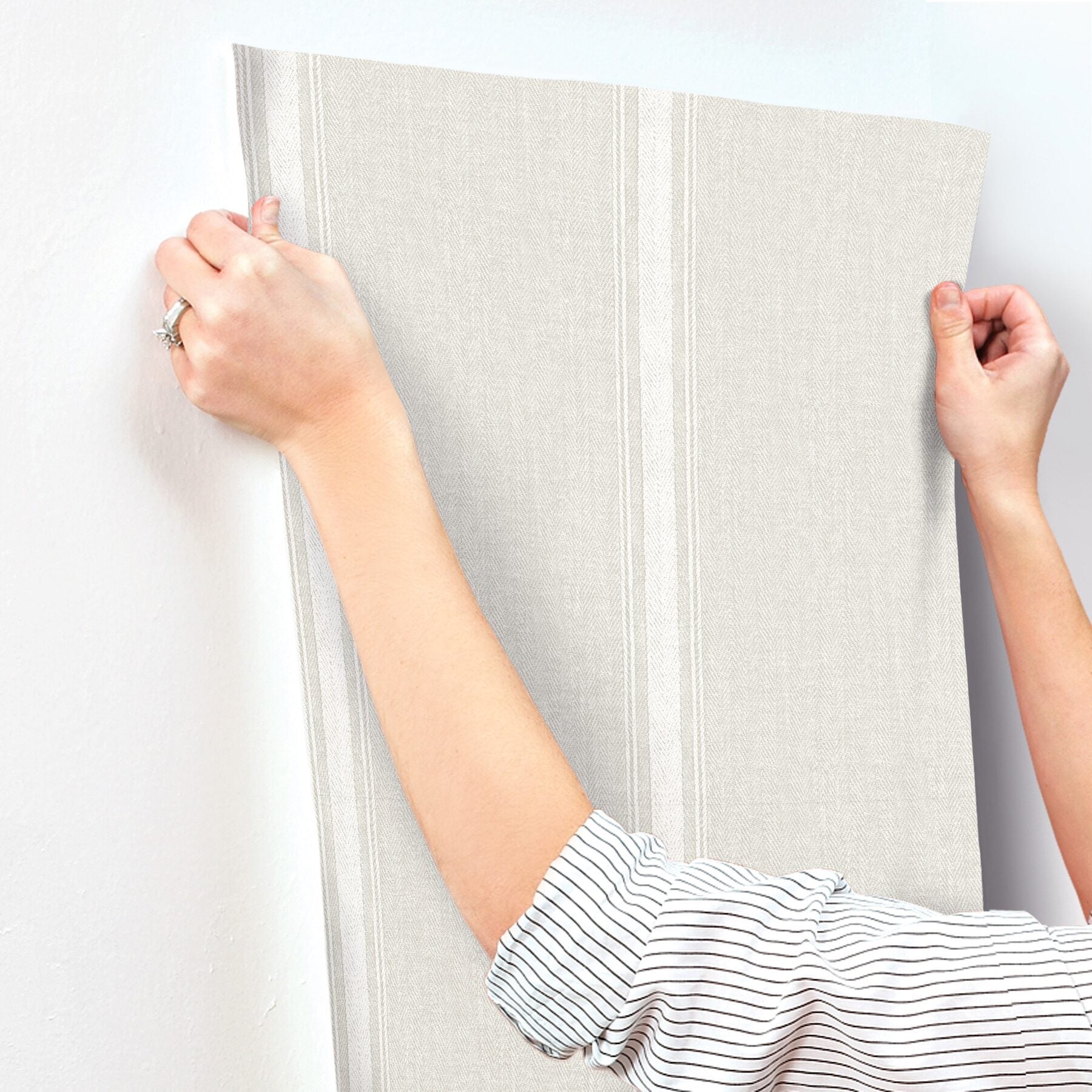 linette-beige-fabric-stripe-wallpaper-york-wallcoverings-4199-70070 - York Wallcoverings Wallpaper