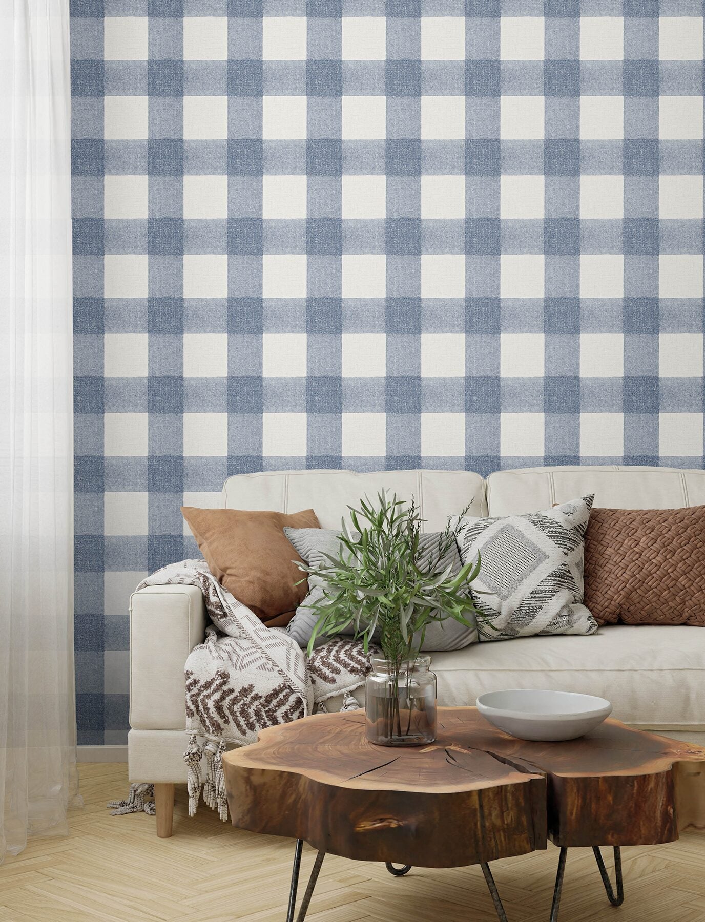 thorpe-blue-plaid-wallpaper-york-wallcoverings-4199-83420 - York Wallcoverings Wallpaper