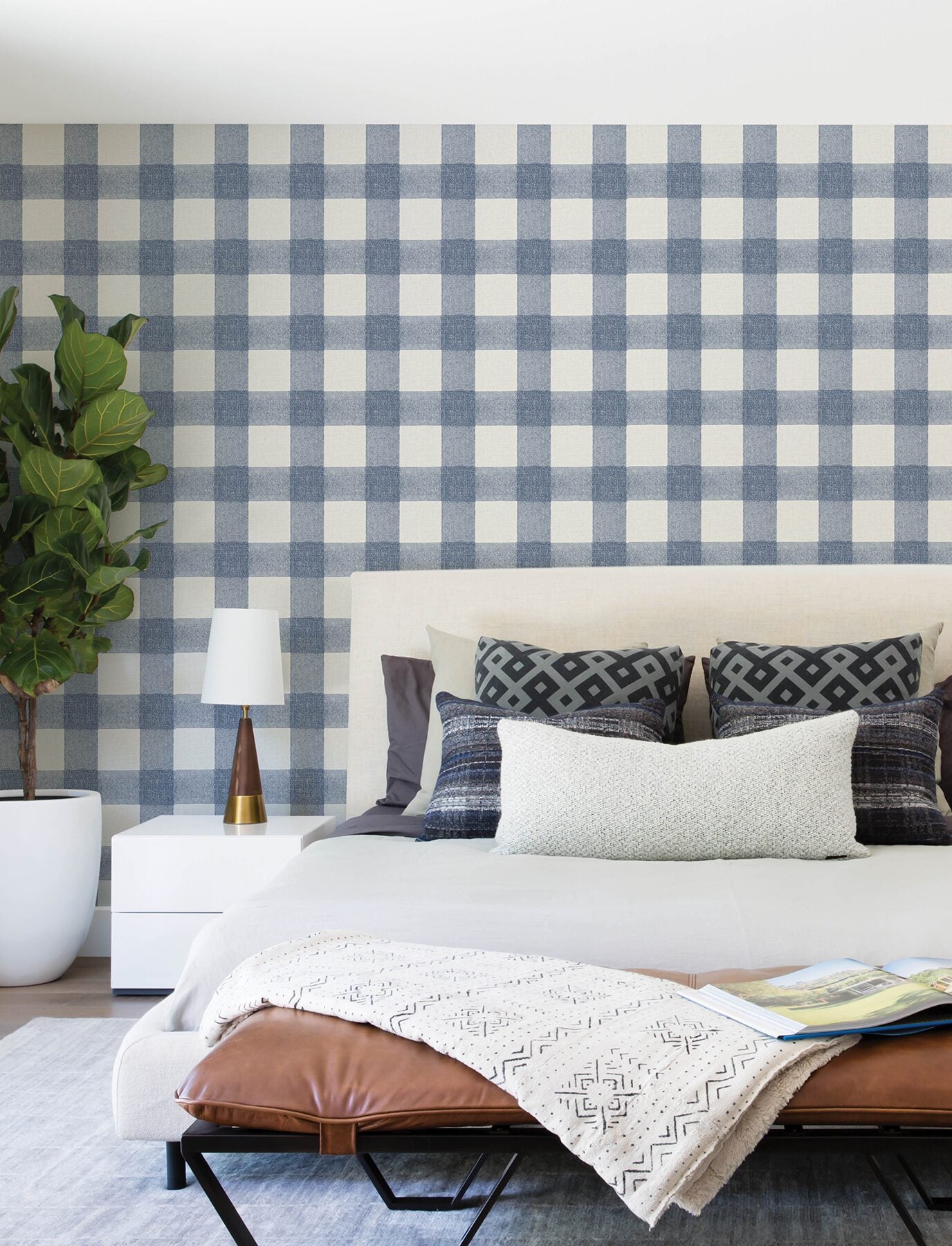 thorpe-blue-plaid-wallpaper-york-wallcoverings-4199-83420 - York Wallcoverings Wallpaper