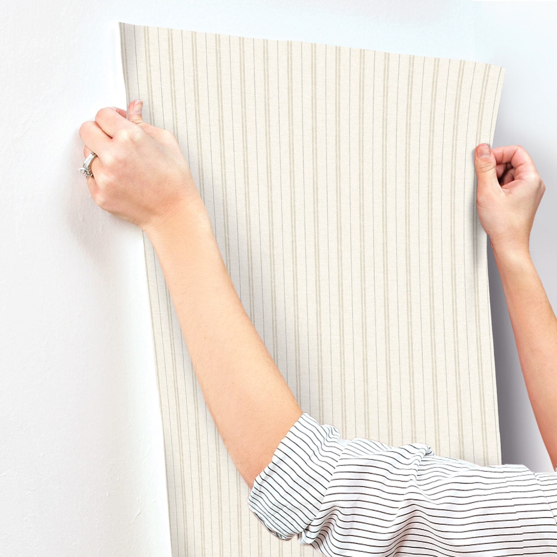 harville-beige-double-stripe-wallpaper-york-wallcoverings-4199-83427 - York Wallcoverings Wallpaper