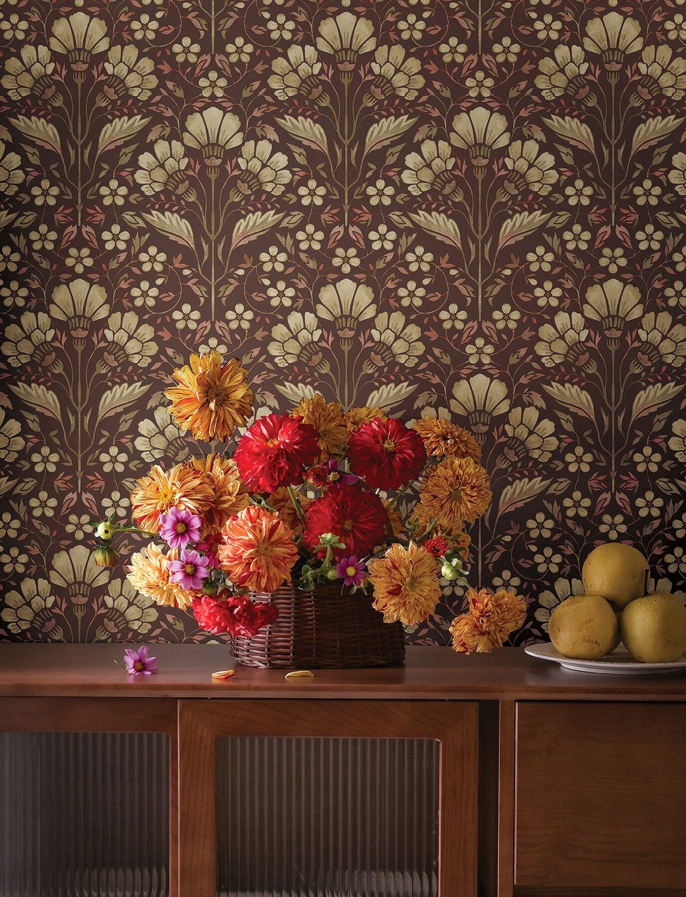 edith-burgundy-floral-damask-wallpaper-york-wallcoverings-4199-83700 - York Wallcoverings Wallpaper