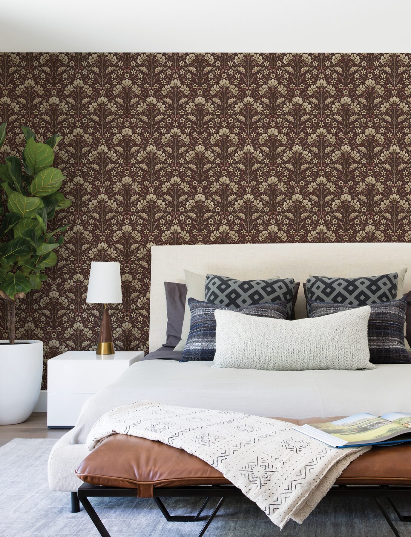 edith-burgundy-floral-damask-wallpaper-york-wallcoverings-4199-83700 - York Wallcoverings Wallpaper