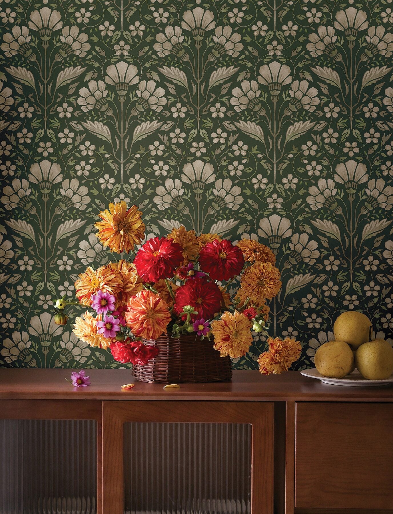 edith-green-floral-damask-wallpaper-york-wallcoverings-4199-83701 - York Wallcoverings Wallpaper