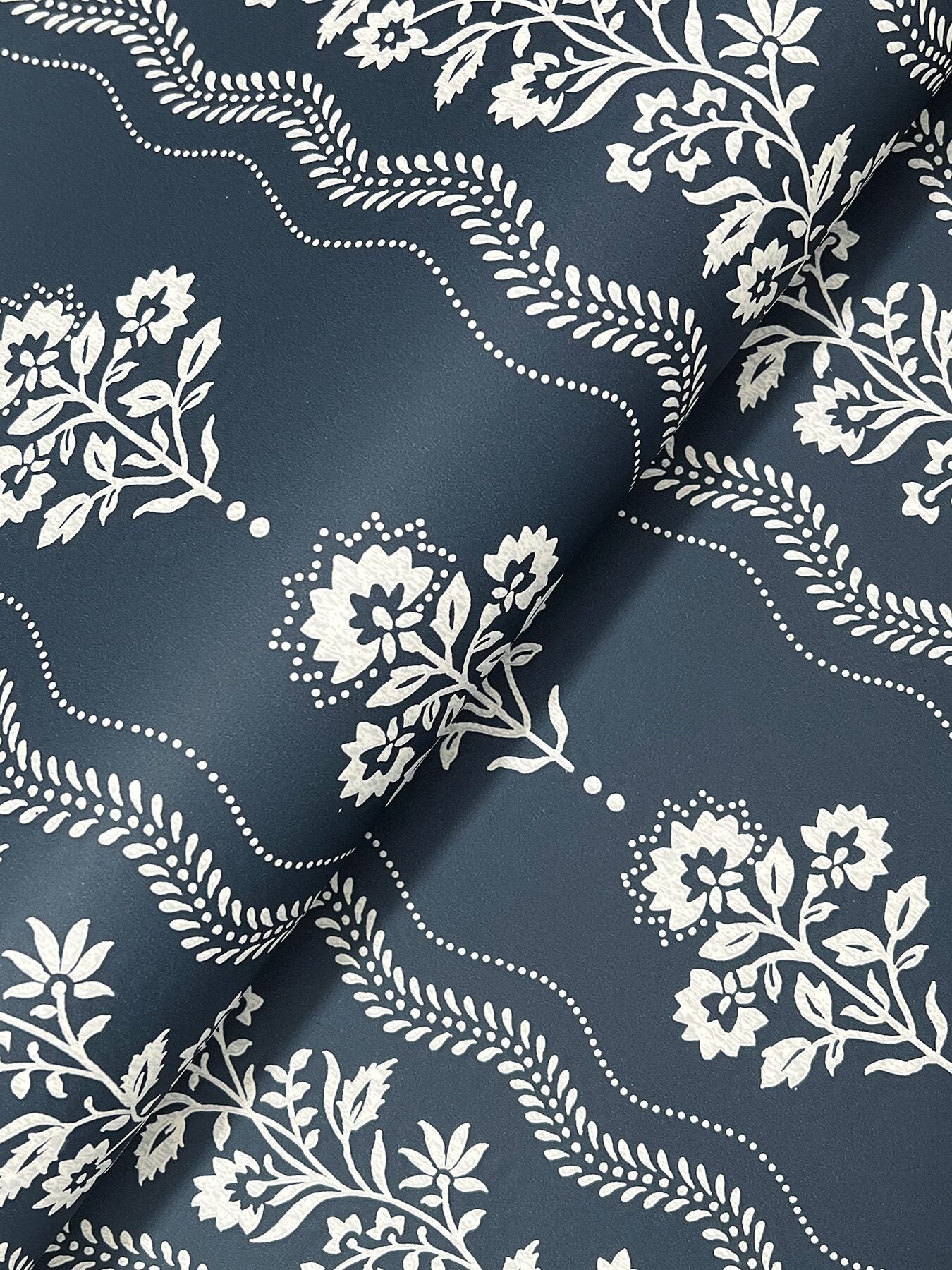 lenea-navy-floral-stripe-wallpaper-york-wallcoverings-4199-83721 - York Wallcoverings Wallpaper