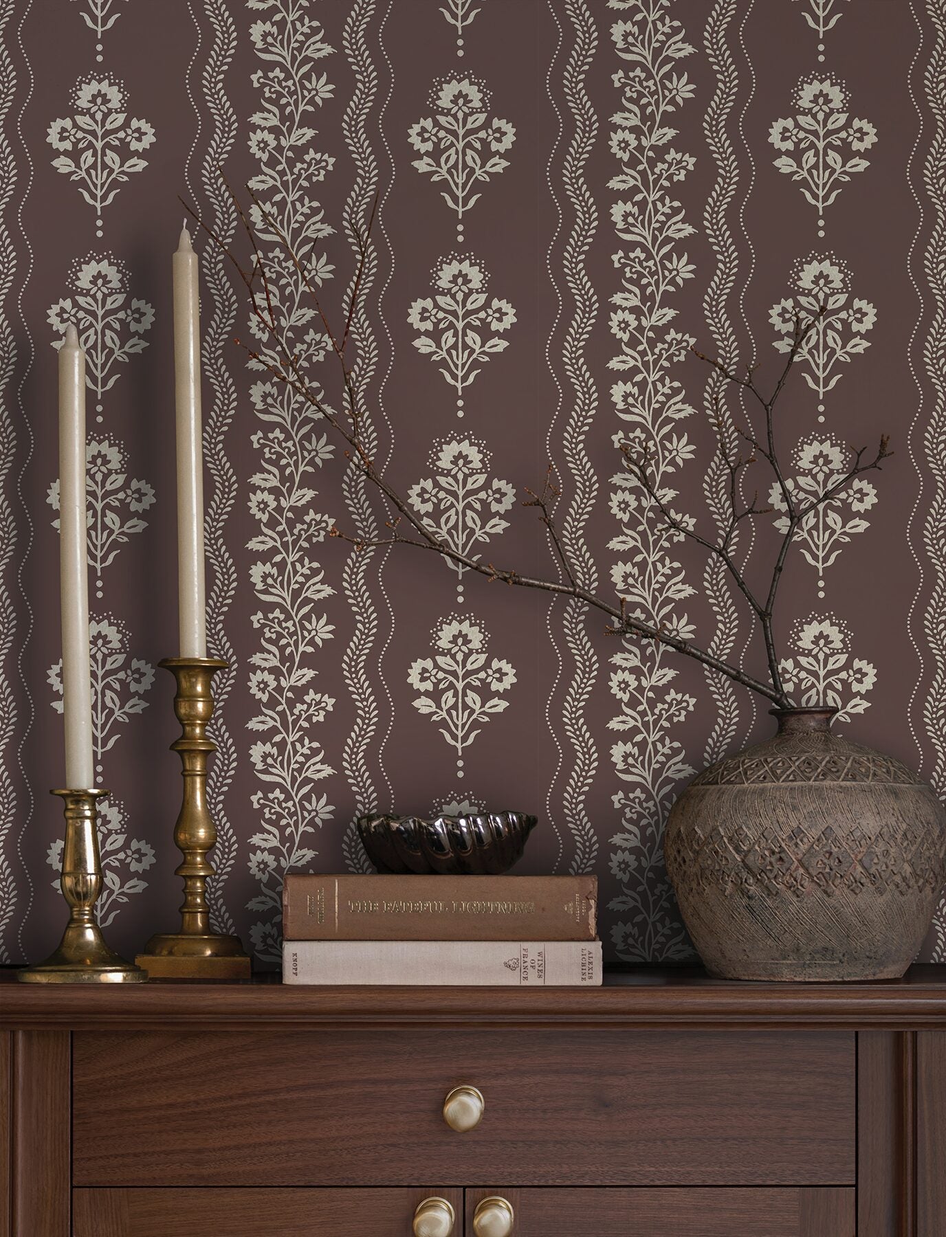 lenea-burgundy-floral-stripe-wallpaper-york-wallcoverings-4199-83723 - York Wallcoverings Wallpaper