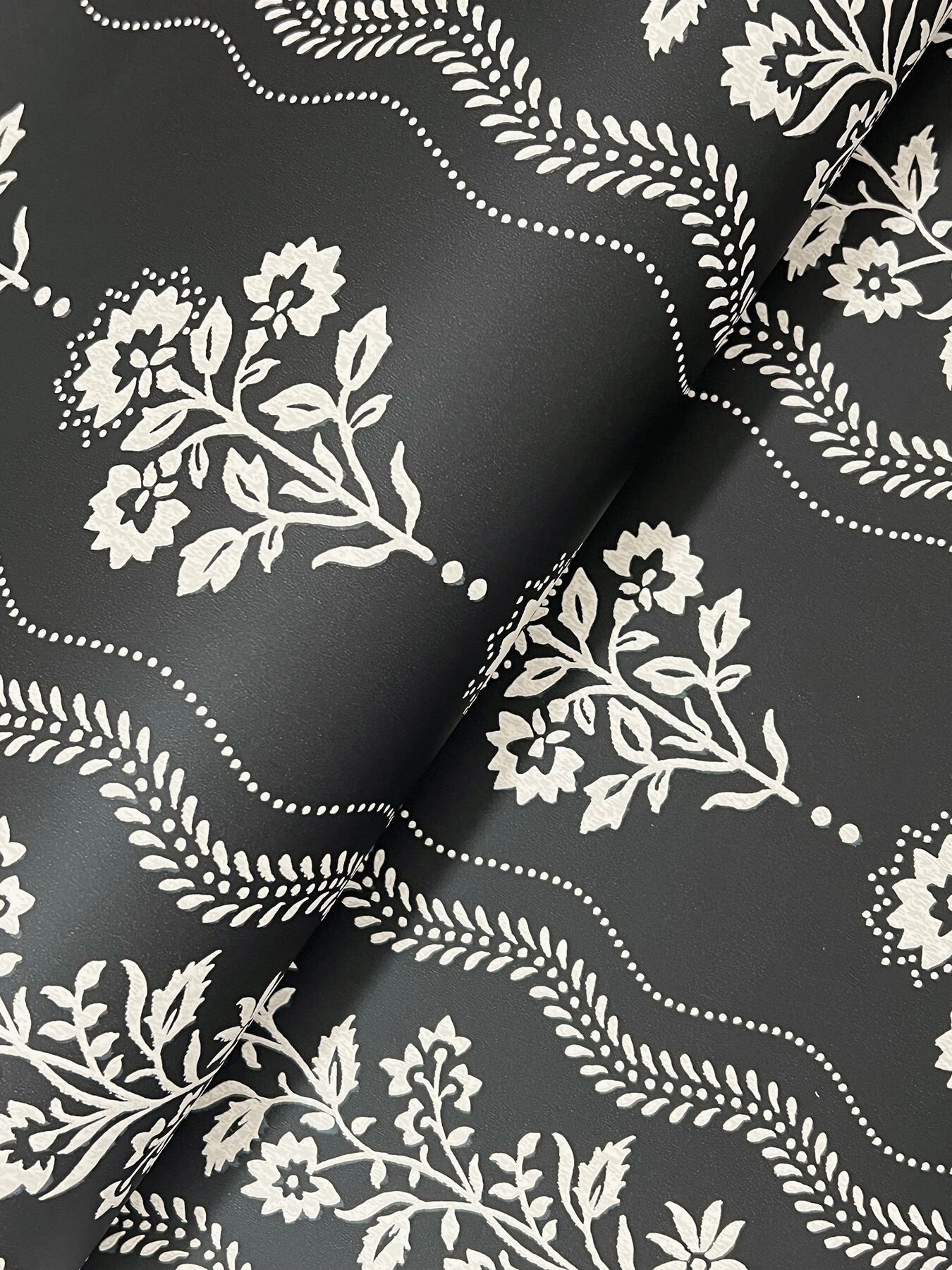 lenea-black-floral-stripe-wallpaper-york-wallcoverings-4199-83724 - York Wallcoverings Wallpaper