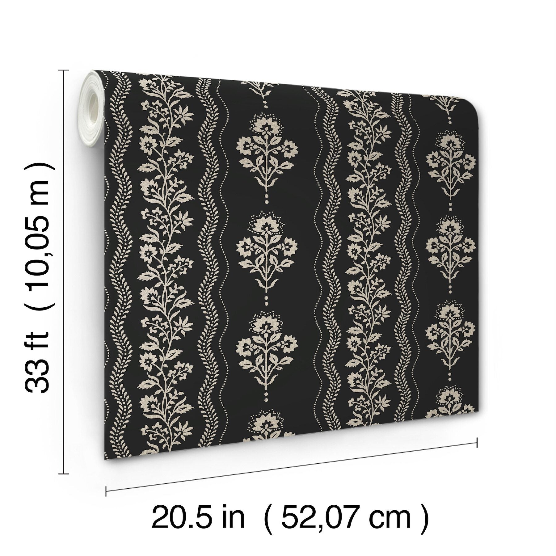 lenea-black-floral-stripe-wallpaper-york-wallcoverings-4199-83724 - York Wallcoverings Wallpaper