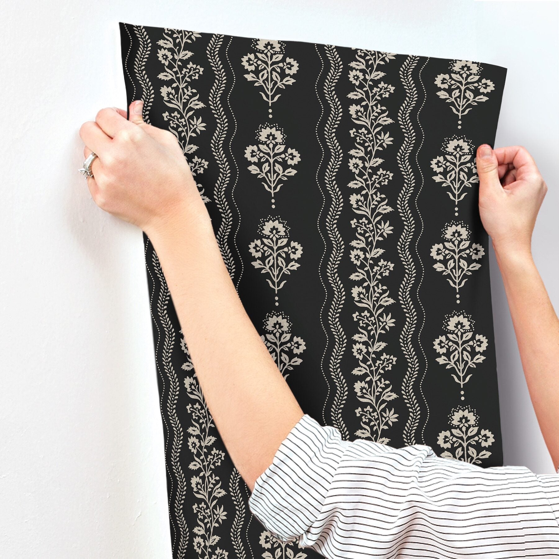 lenea-black-floral-stripe-wallpaper-york-wallcoverings-4199-83724 - York Wallcoverings Wallpaper