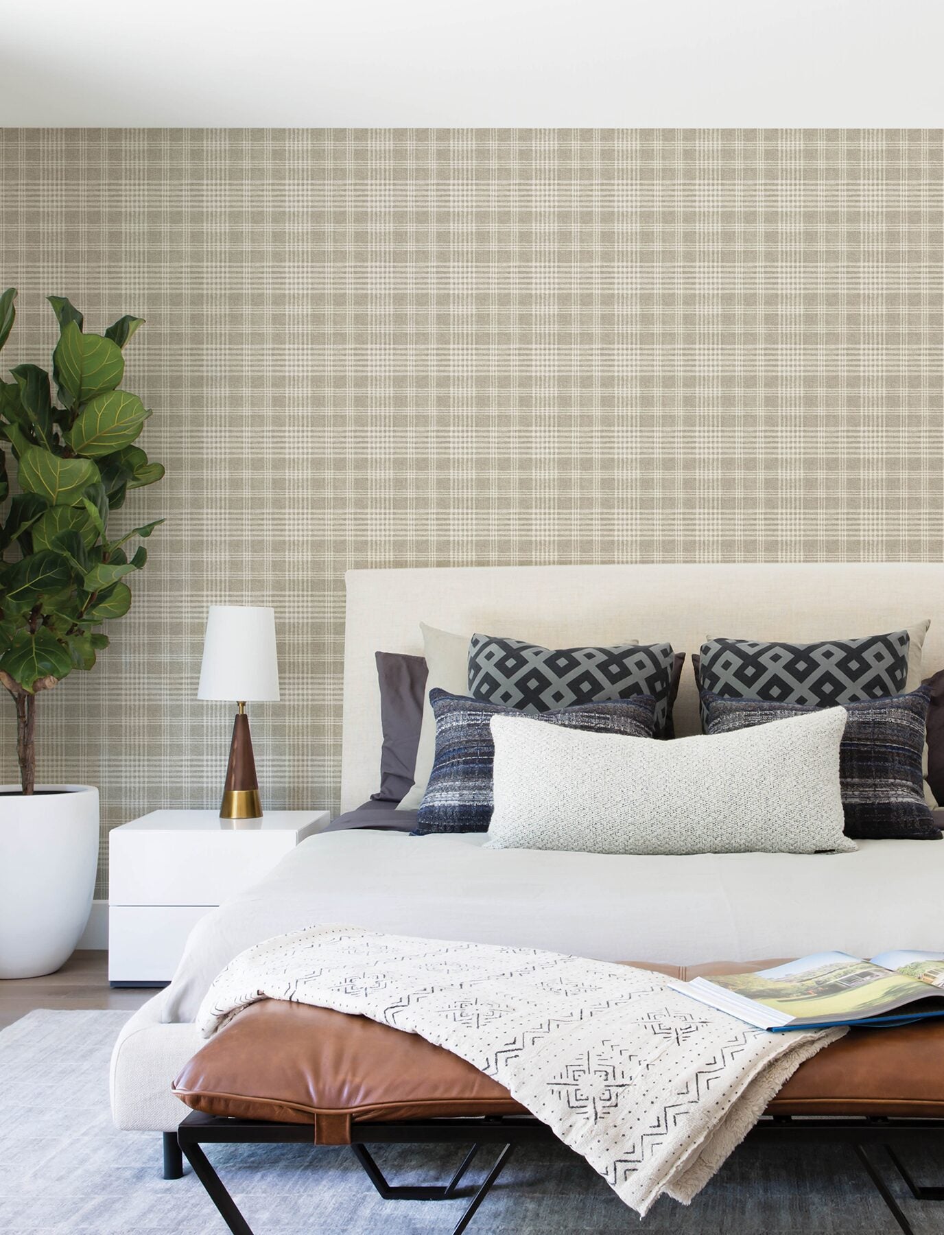 perry-taupe-plaid-wallpaper-york-wallcoverings-4199-83735 - York Wallcoverings Wallpaper