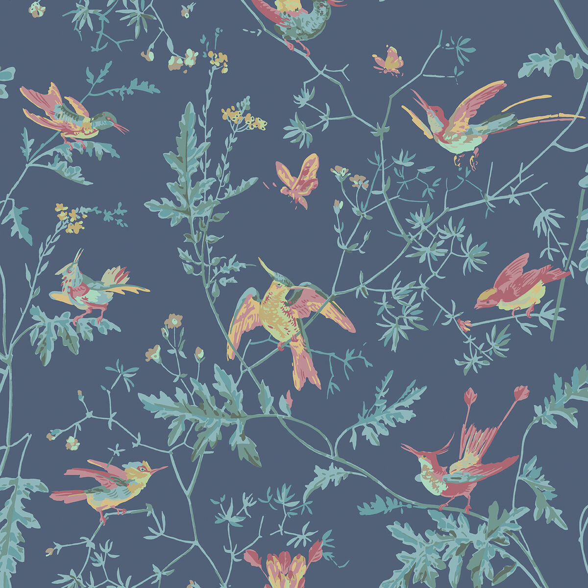 Hummingbirds - Indigo Multi-Colour - Cole & Son Wallpaper
