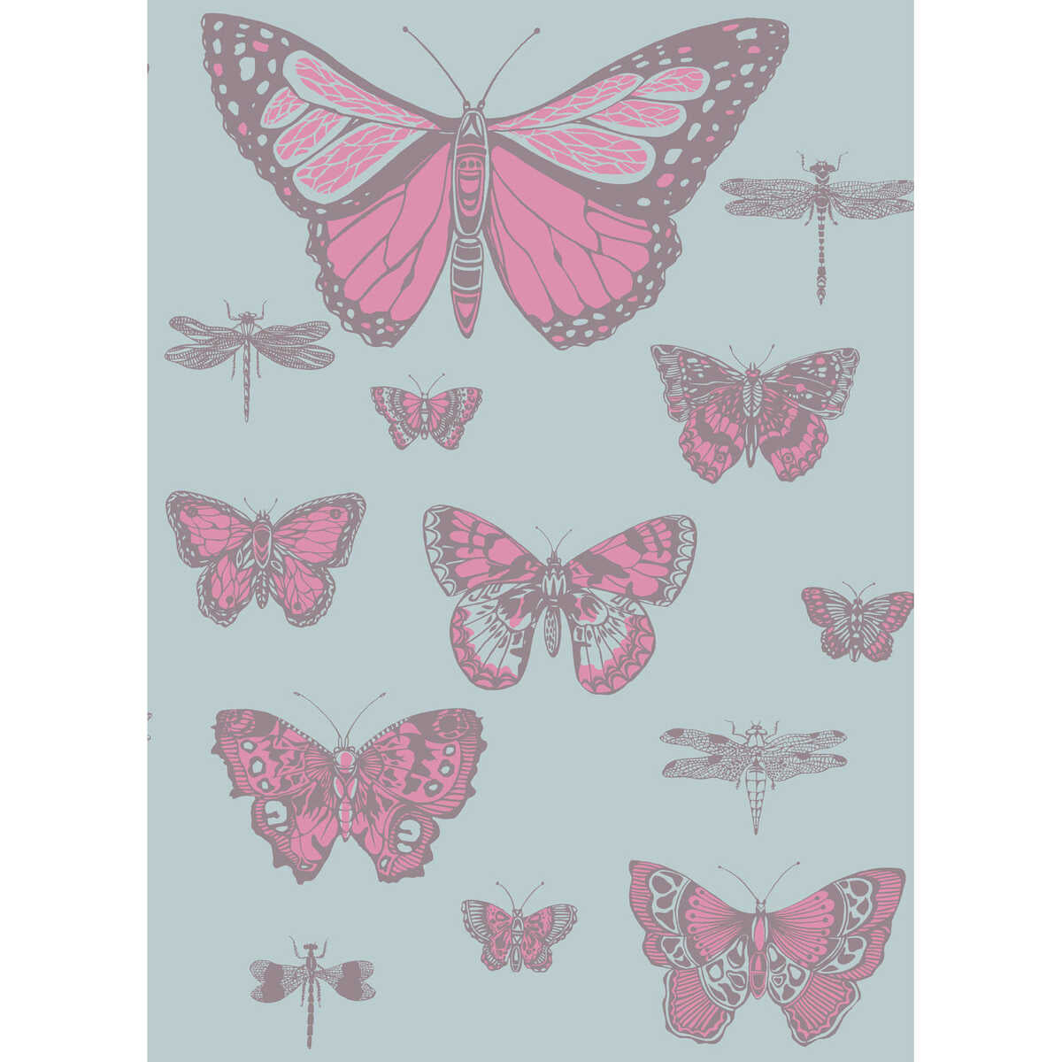 Butterflies & Dragonflies - Pink On Blue