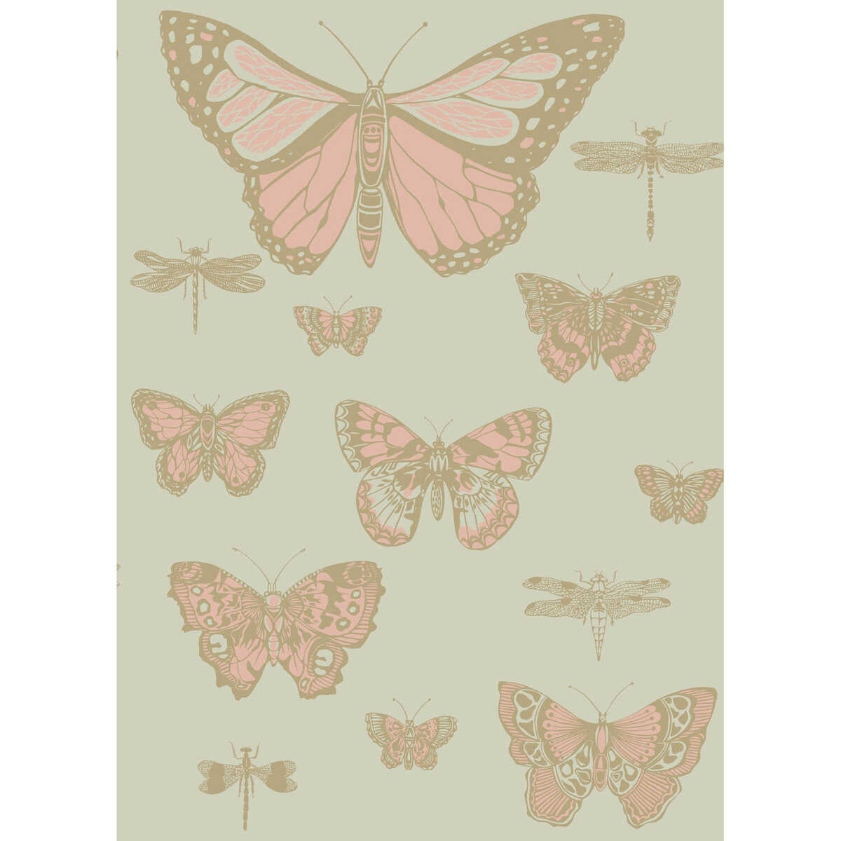 Butterflies & Dragonflies - Pink On Oliv
