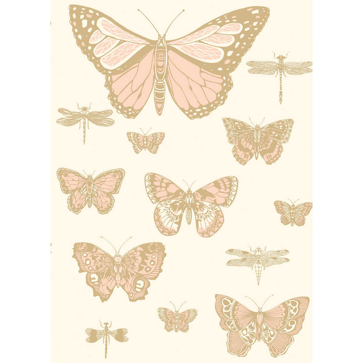 Butterflies & Dragonflies - Pink On Ivry - COLE & SON Wallpaper