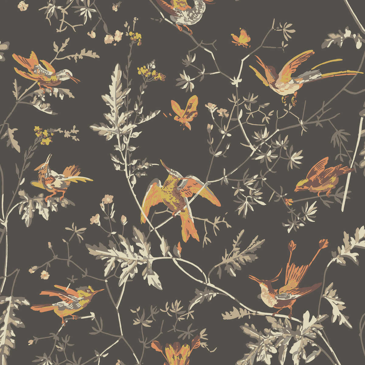 Hummingbirds - Charcoal/Ginger - Cole & Son Wallpaper