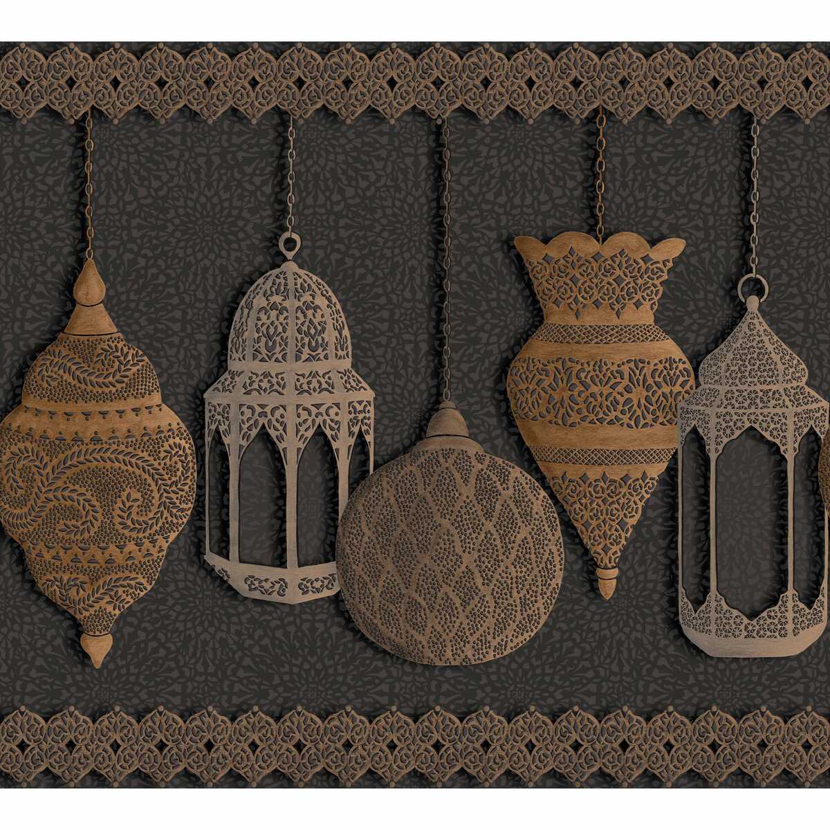Fez - Silver & Bronze On Charcoal - COLE & SON Wallpaper