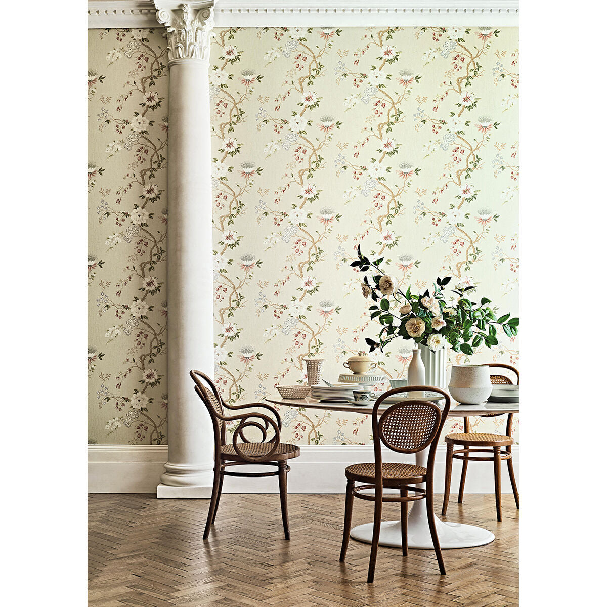 Camellia - White/Red/Charco - Cole & Son Wallpaper