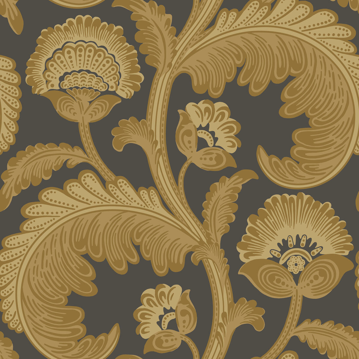 Fanfare Flock - Ochre/Char - Cole & Son Wallpaper