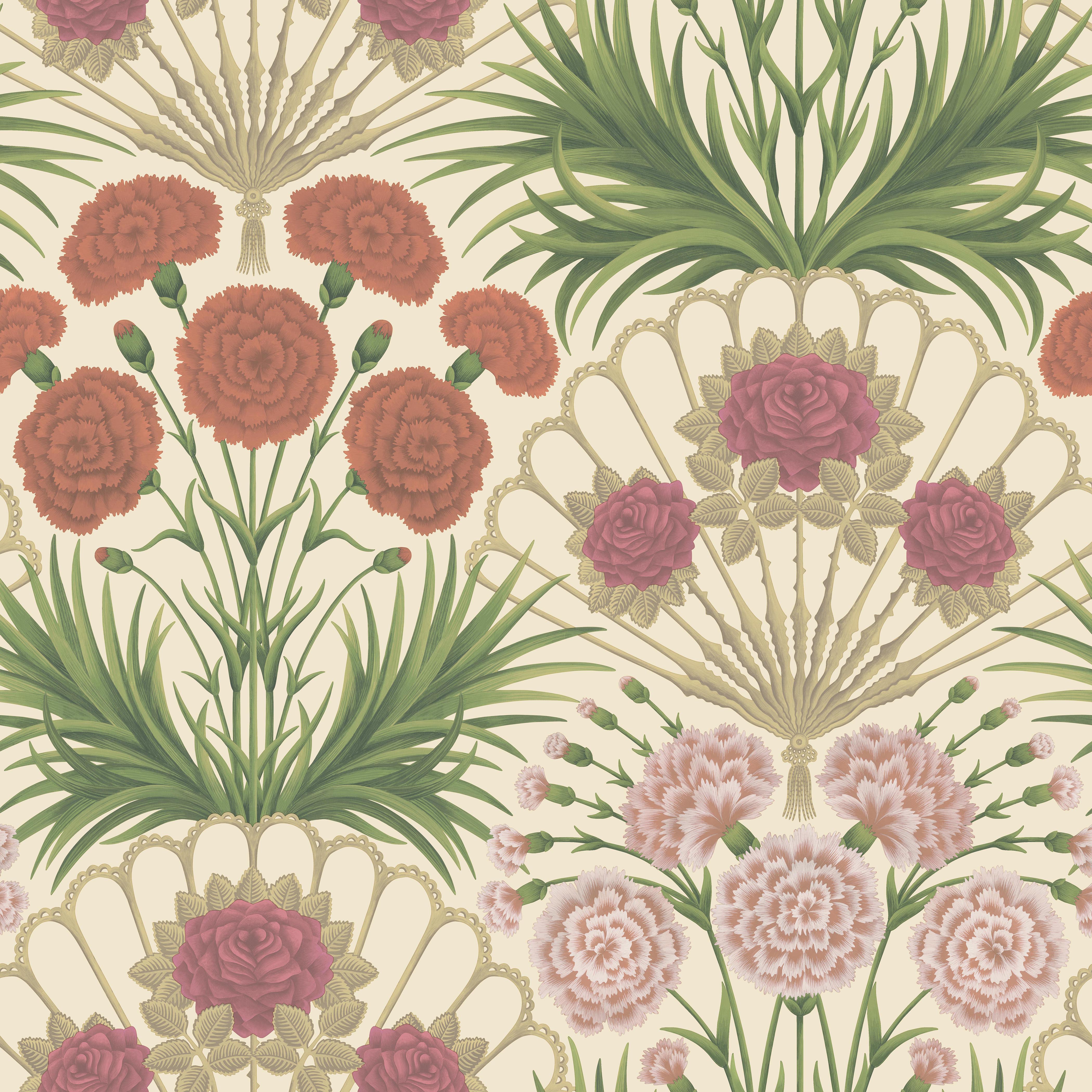 Flamenco Fan - Fuchsia/Rouge/Metal Gld/Cream - Cole & Son Wallpaper