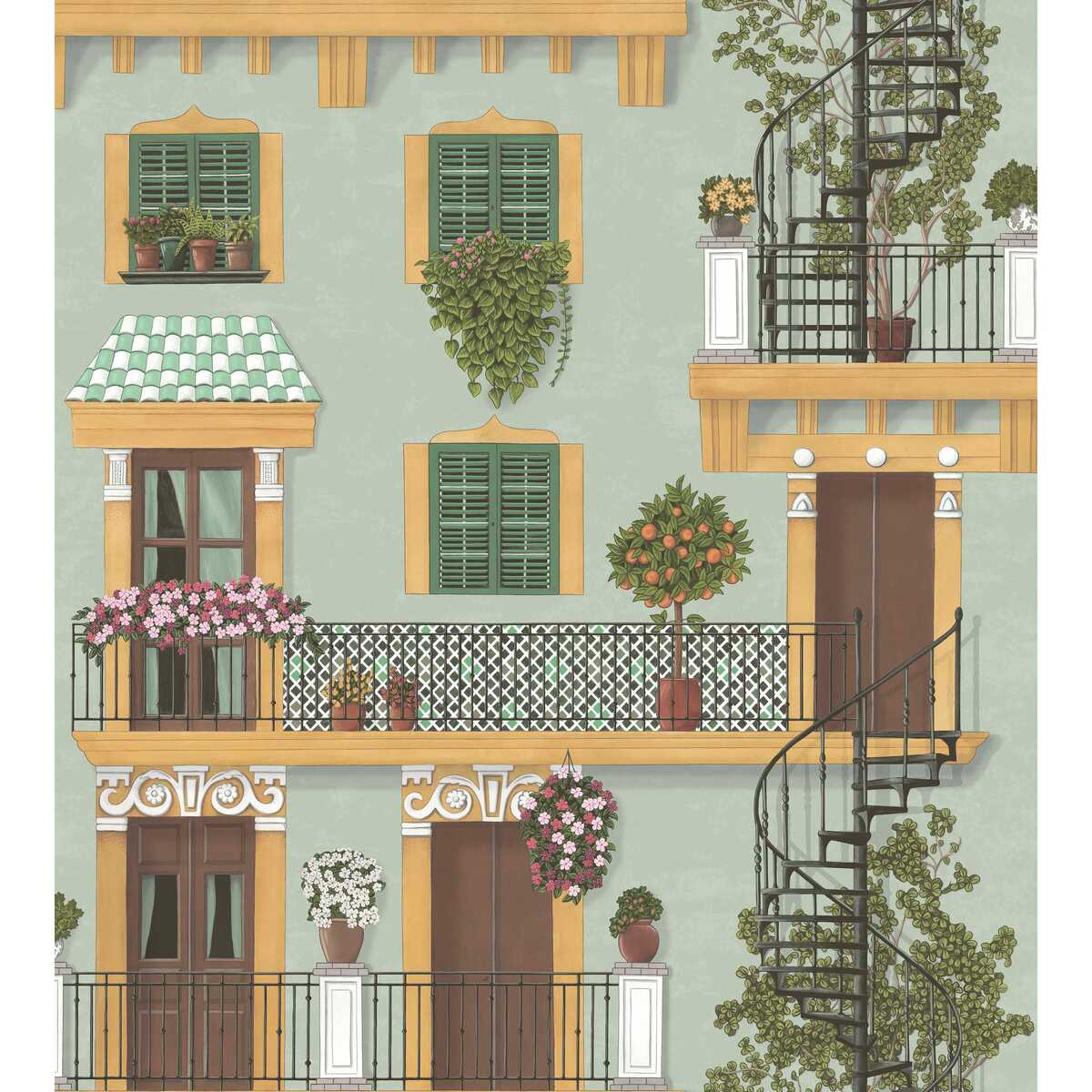 Alfaro - Dark Ochre & Forest Green/Duck Egg - COLE & SON Wallpaper