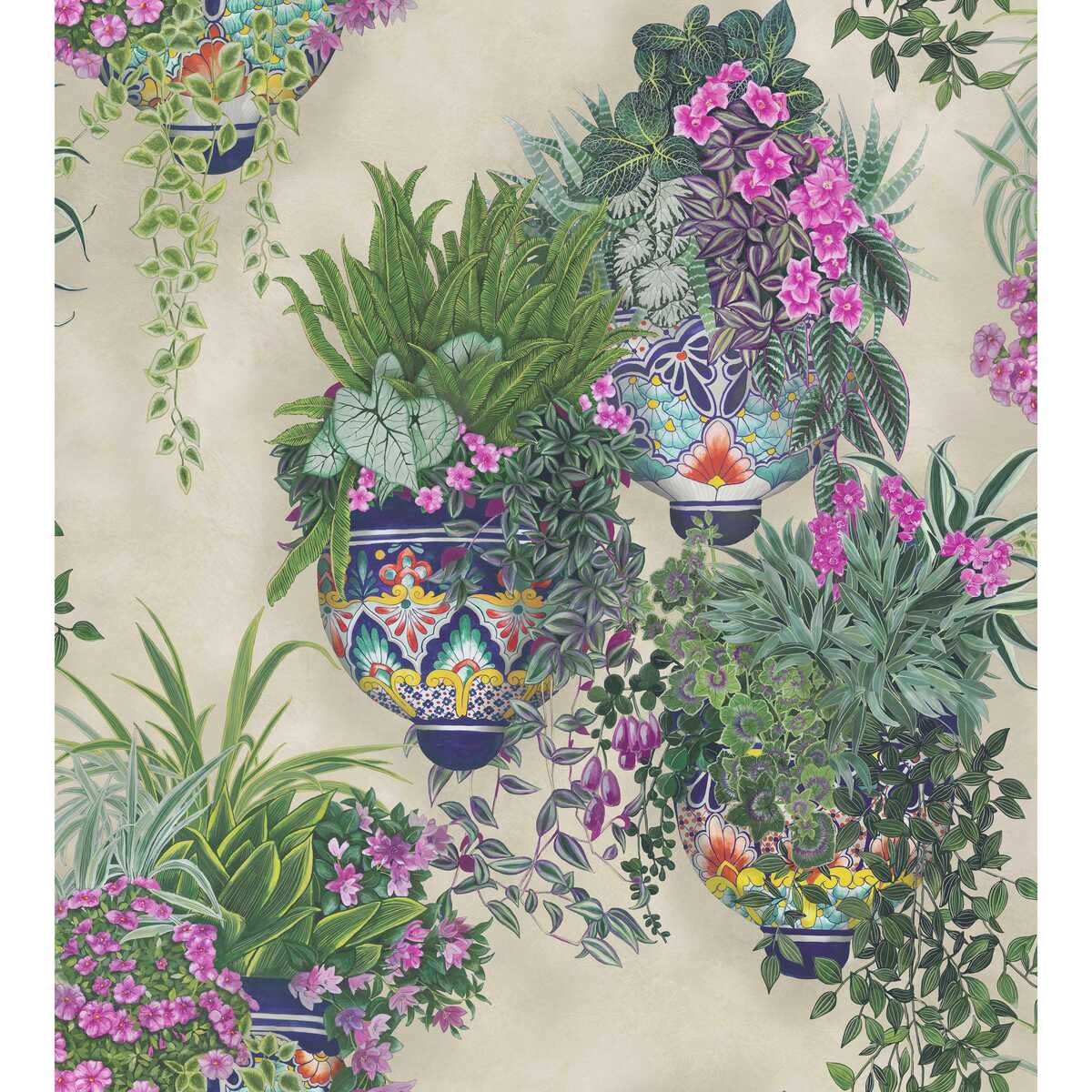 Talavera Wp - Magenta & Spring Greens On Stone - COLE & SON Wallpaper