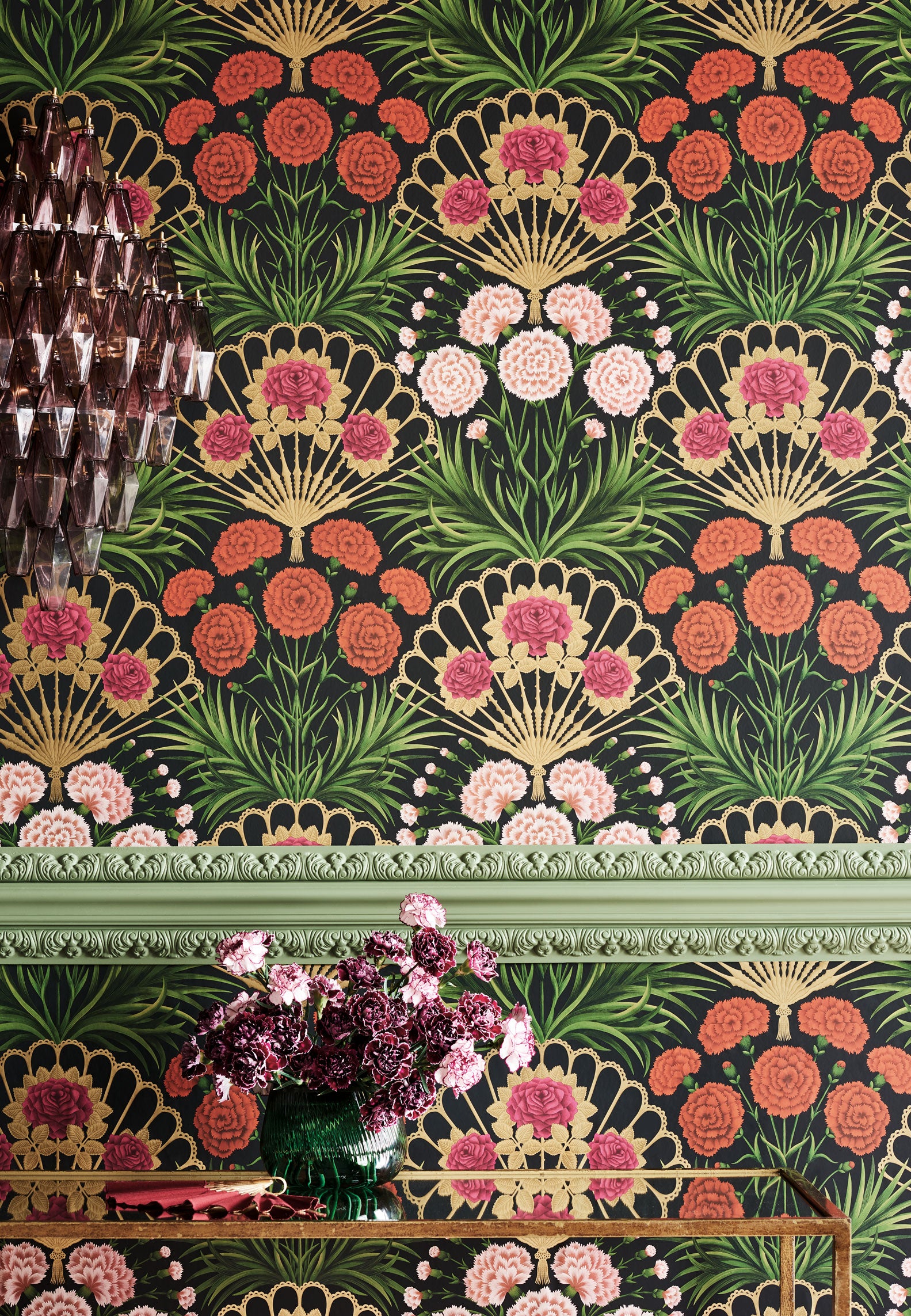 Flamenco Fan - Cerise/Dk Tangerine/Gold/Blk - Cole & Son Wallpaper