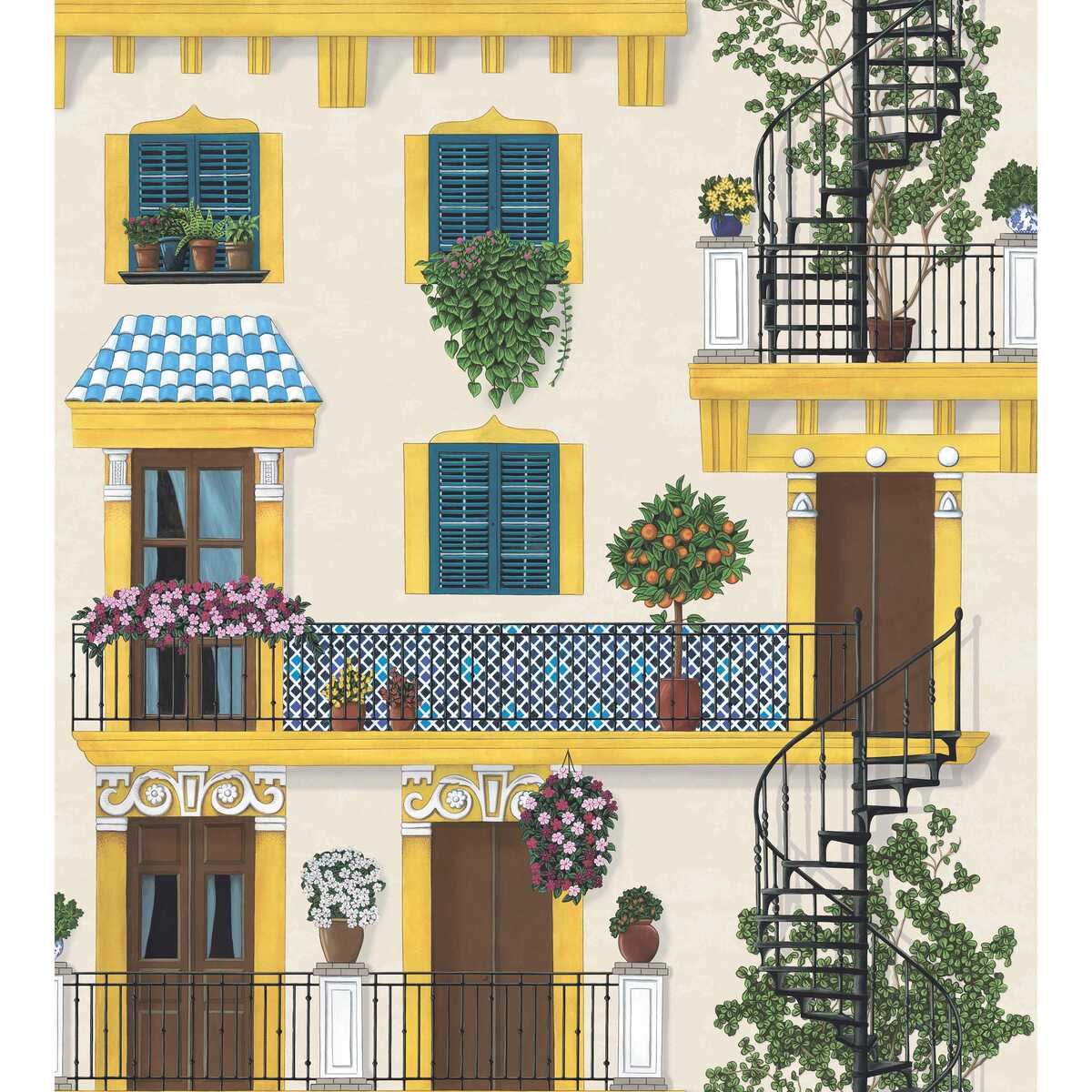 Alfaro - Canary Yellow & Petrol On Parchment - COLE & SON Wallpaper