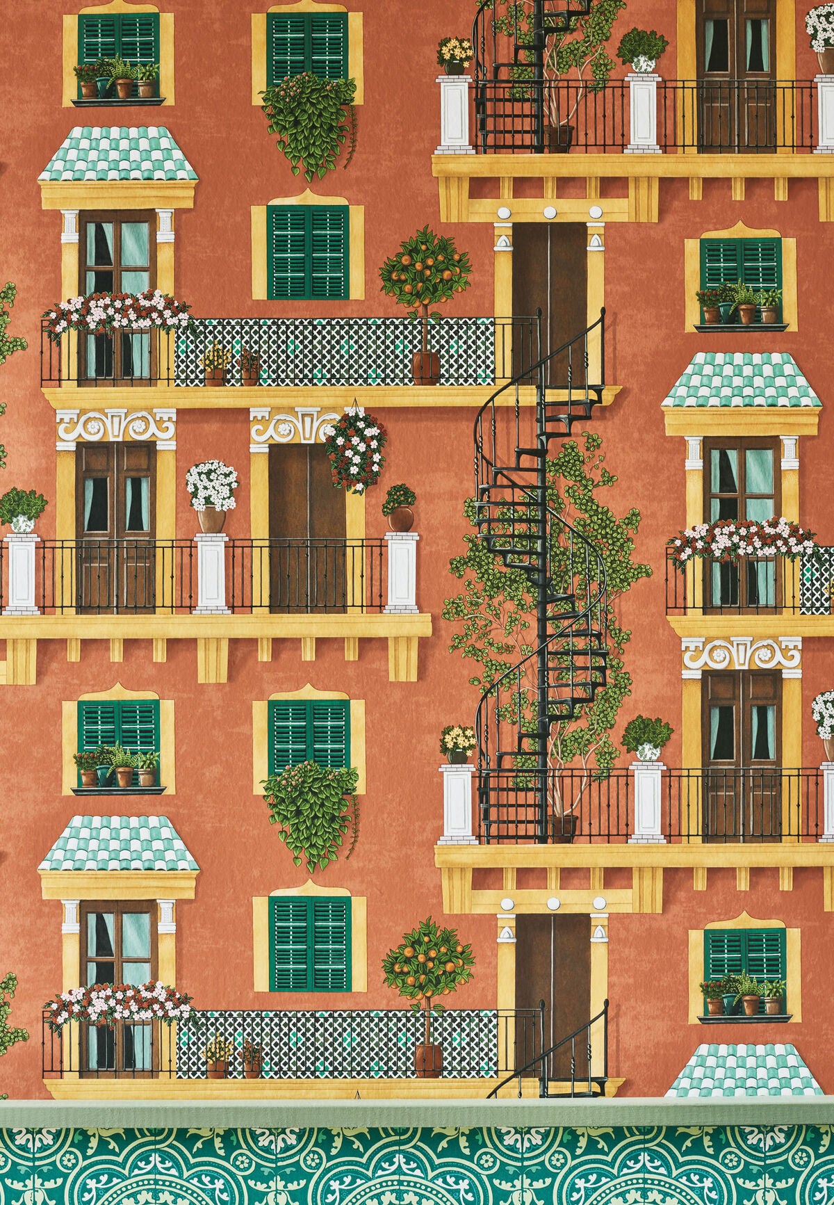 Alfaro - Ochre/Racing Car Green/Terracotta - Cole & Son Wallpaper
