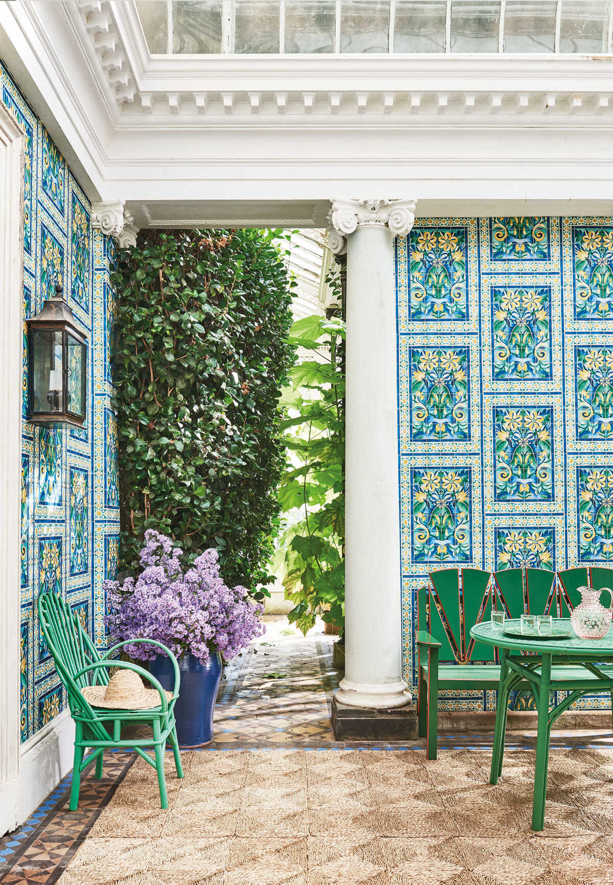 Triana - Canary Yellow & China Blue On Teal - COLE & SON Wallpaper