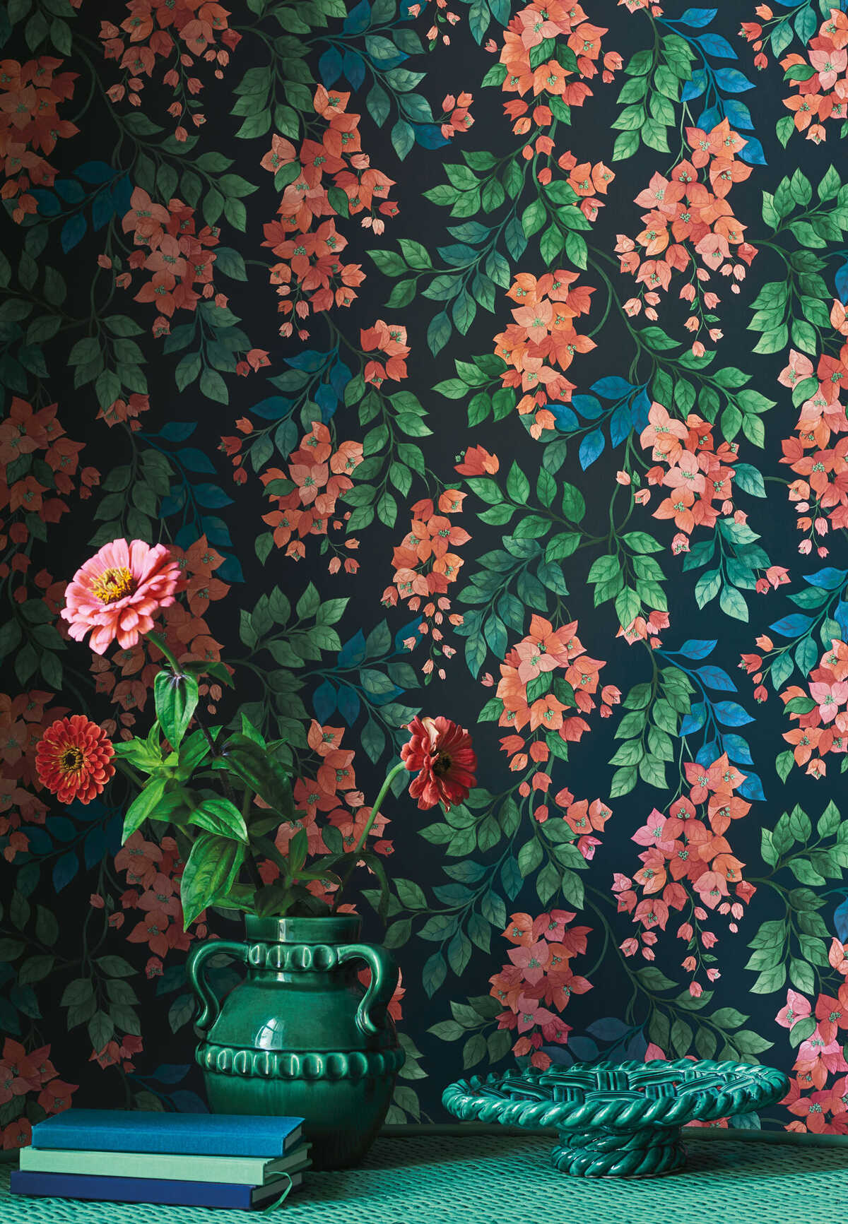 Bougainvillea - Rouge/Green/C Sky/Charcoal - COLE & SON Wallpaper