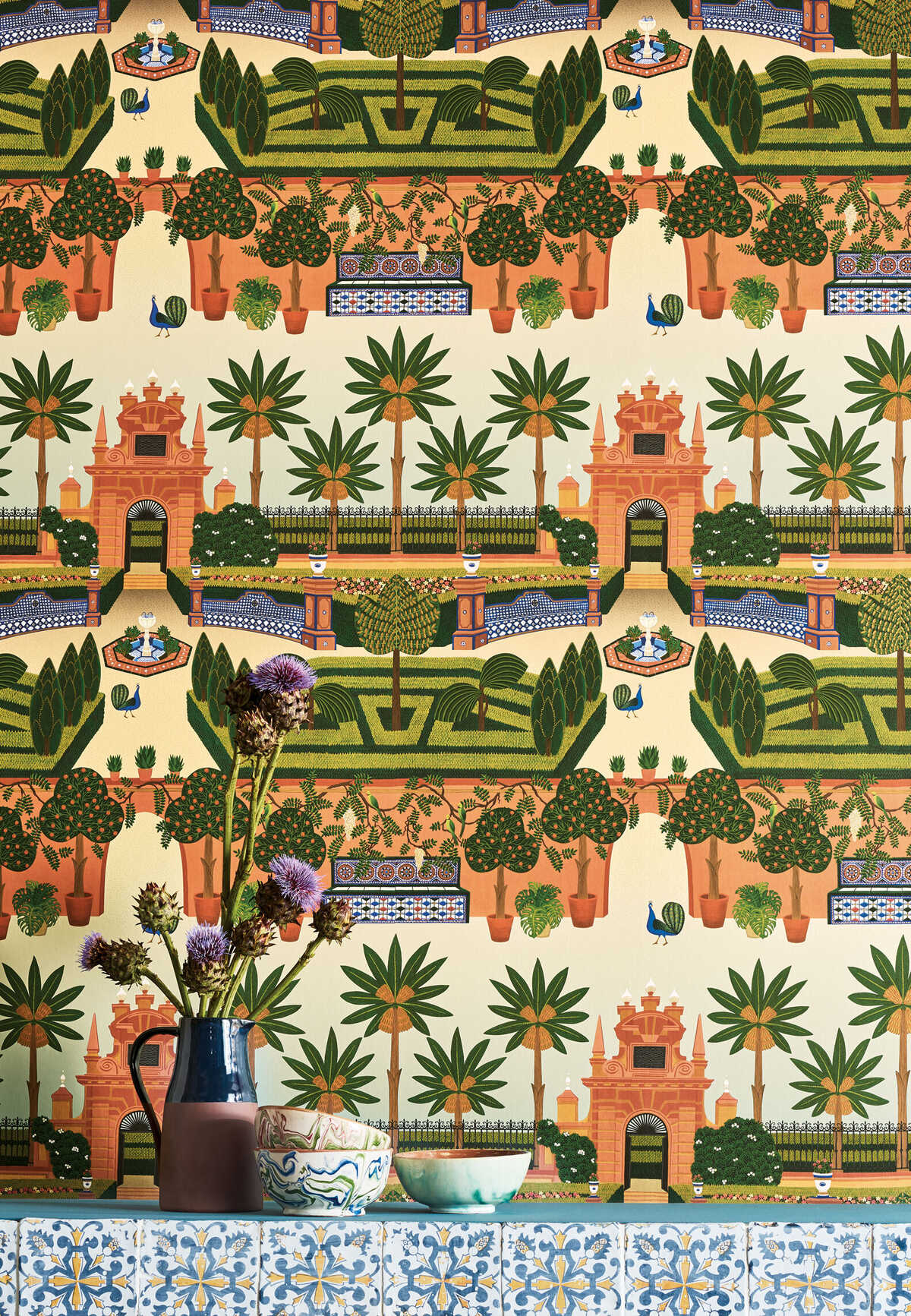 Alcazar Gardens - Terracotta/Spring Gr/Multi - COLE & SON Wallpaper