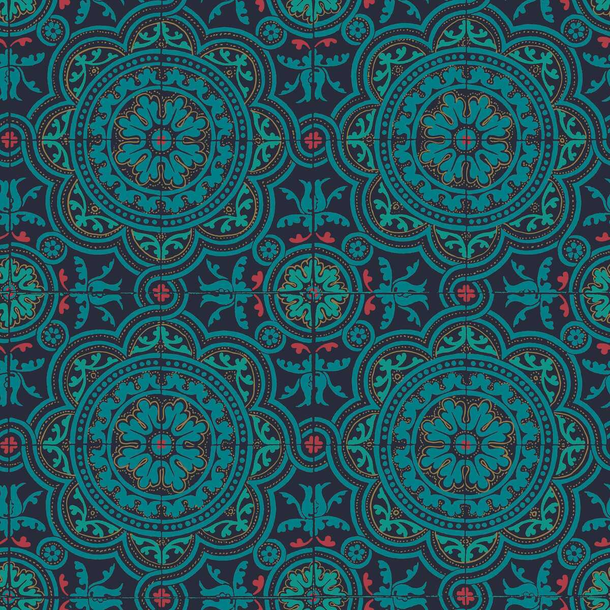 Piccadilly - Petrol/Red/Metallic Gold On Ink - COLE & SON Wallpaper