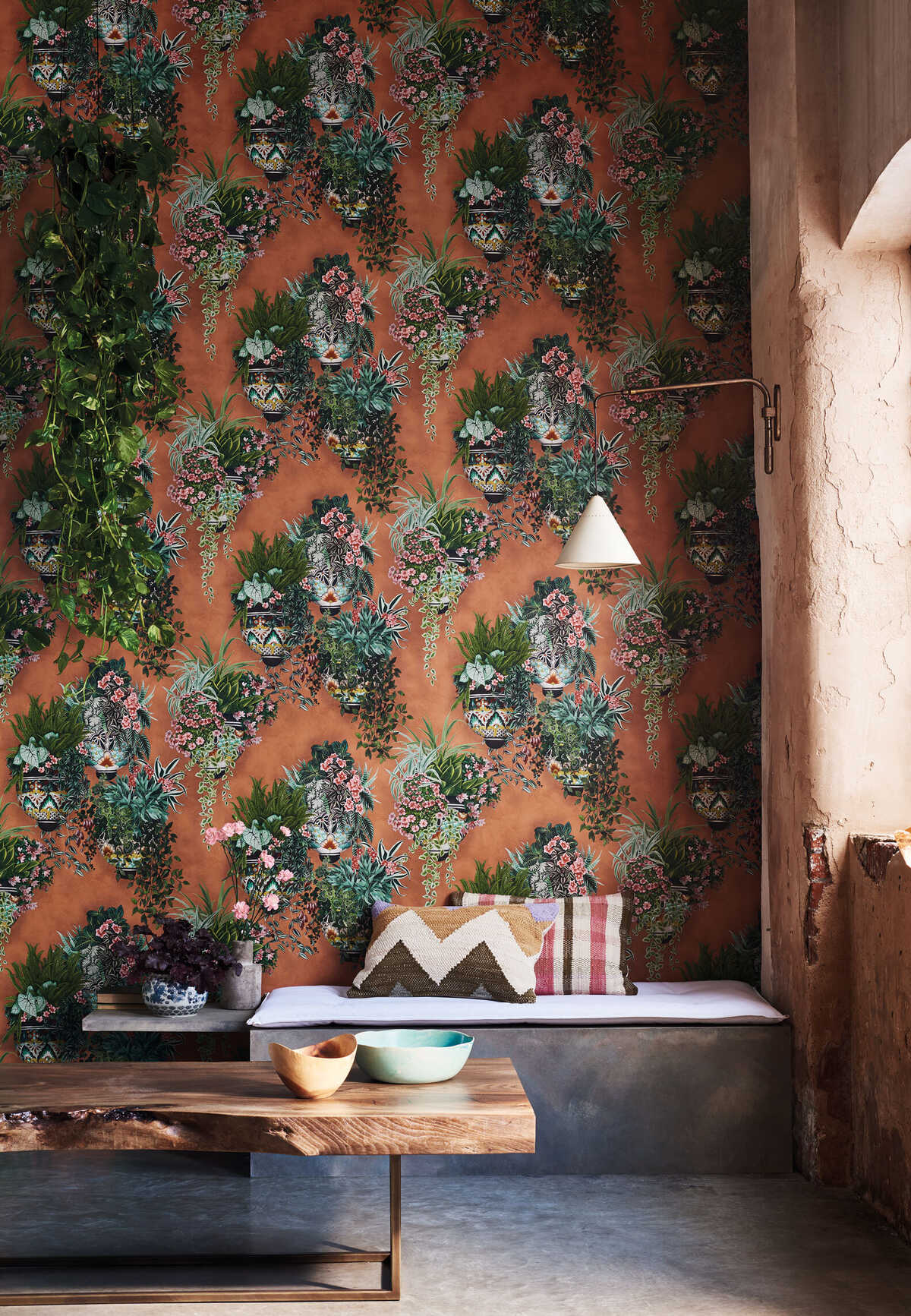 Talavera Wp - Rose & Spring Green On Terracotta - COLE & SON Wallpaper