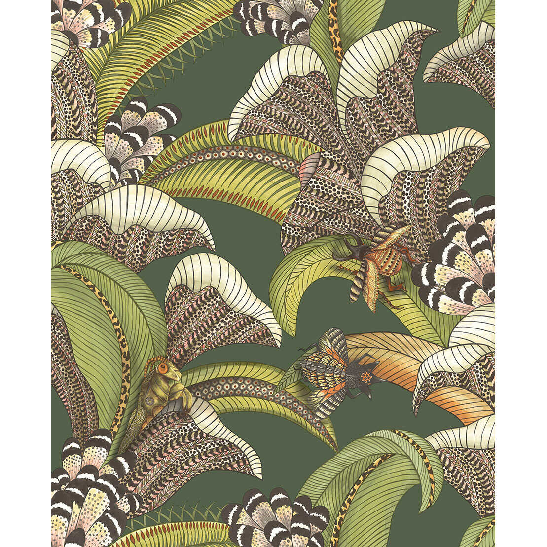 Hoopoe Leaves - Spring Green And Coral - COLE & SON Wallpaper