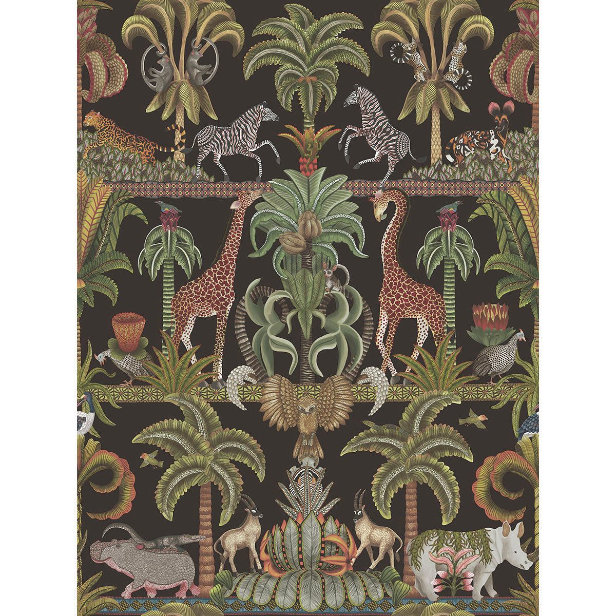 Afrika Kingdom - Olvgrn&Spgrn/Bck - Cole & Son Wallpaper