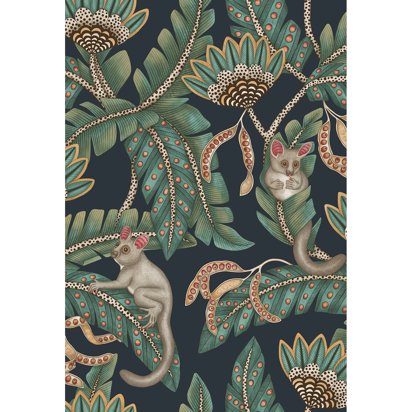 Bush Baby - Teal&Ochre/Ink - Cole & Son Wallpaper