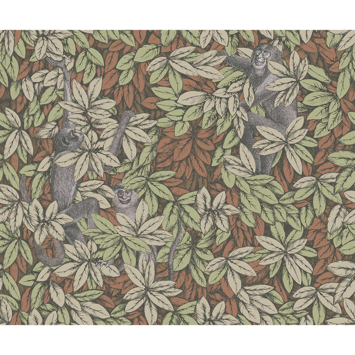 Foglie E Scimmie - Orange - COLE & SON Wallpaper