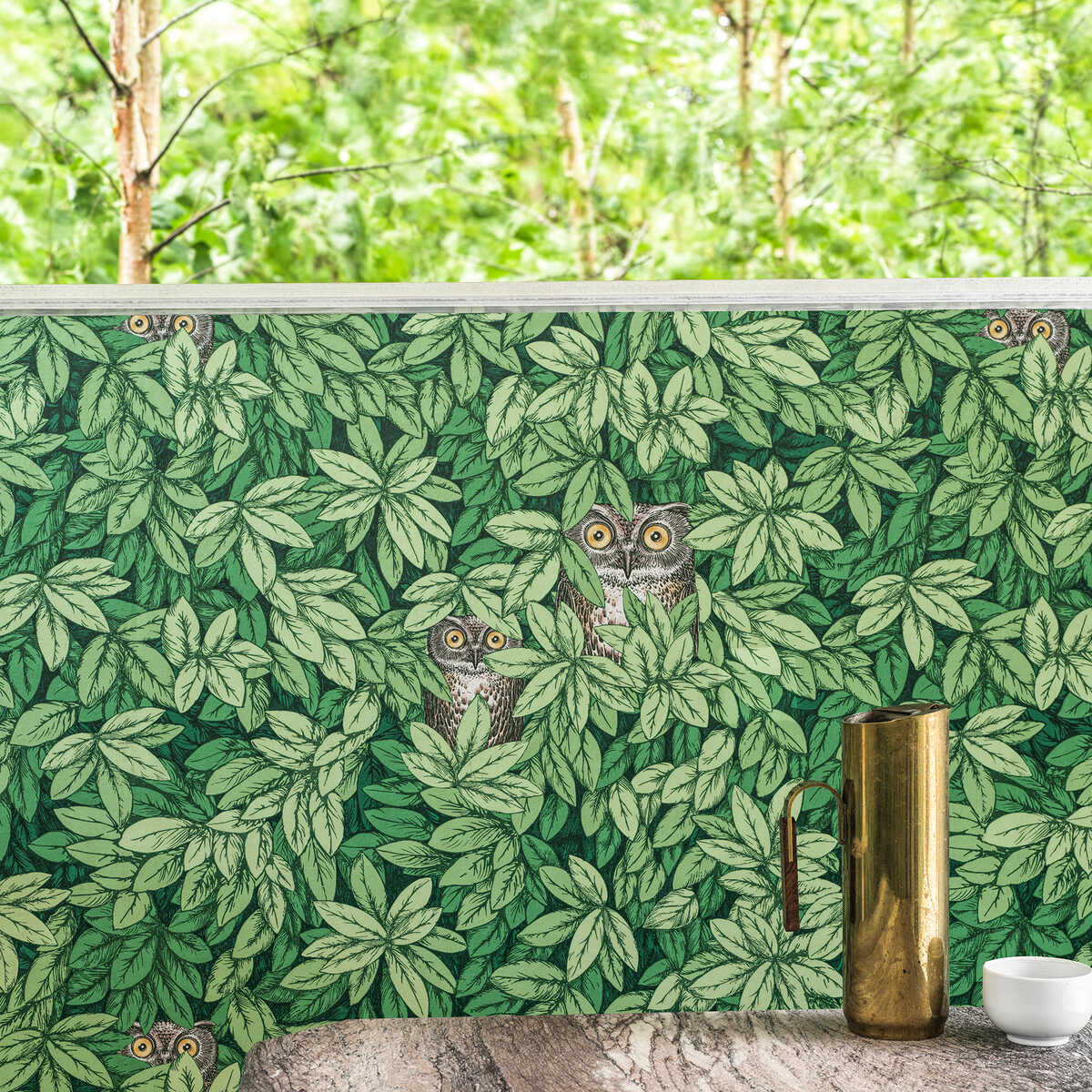 Foglie E Civette - Green - COLE & SON Papel pintado
