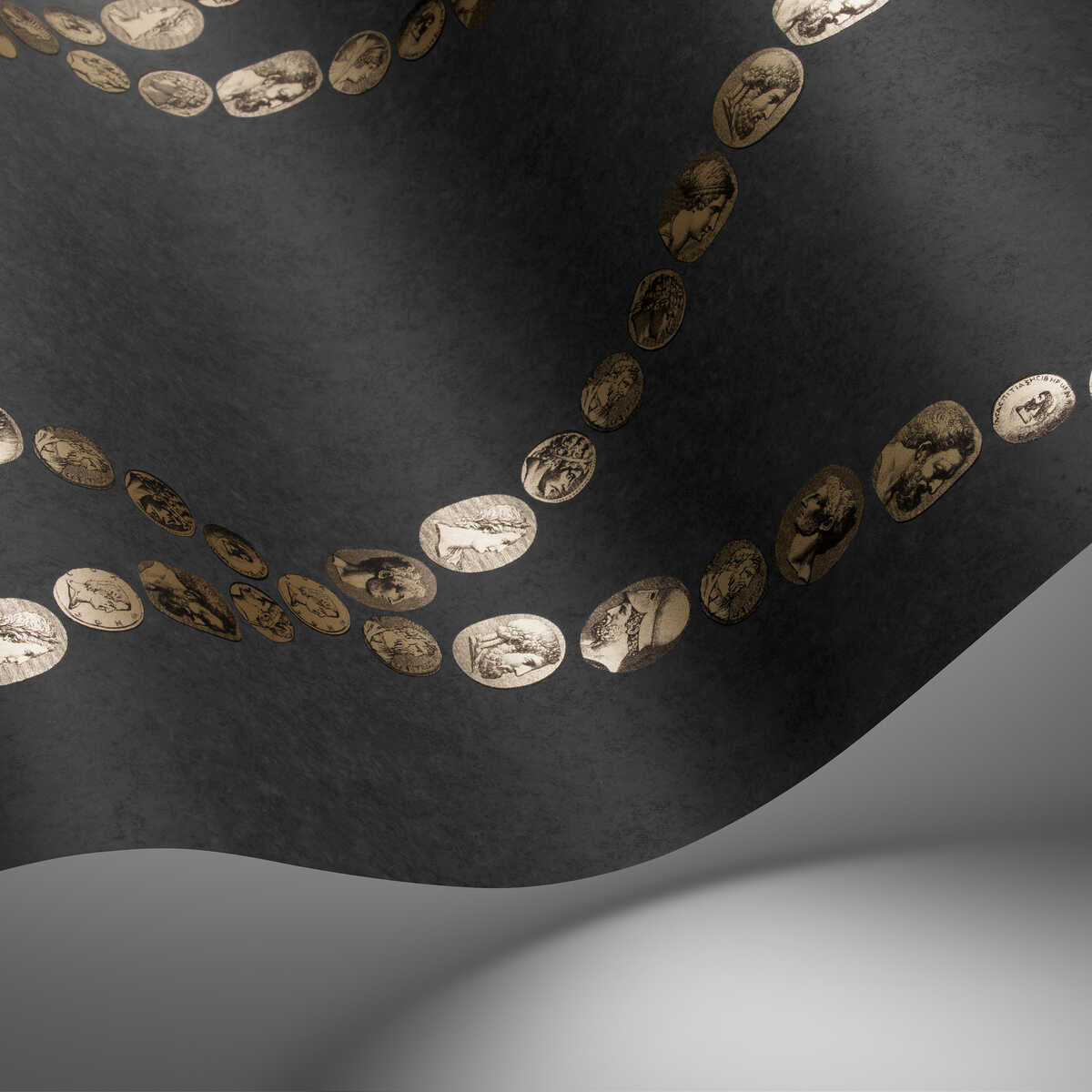 Cammei - Gold On Charcoal - COLE & SON Wallpaper