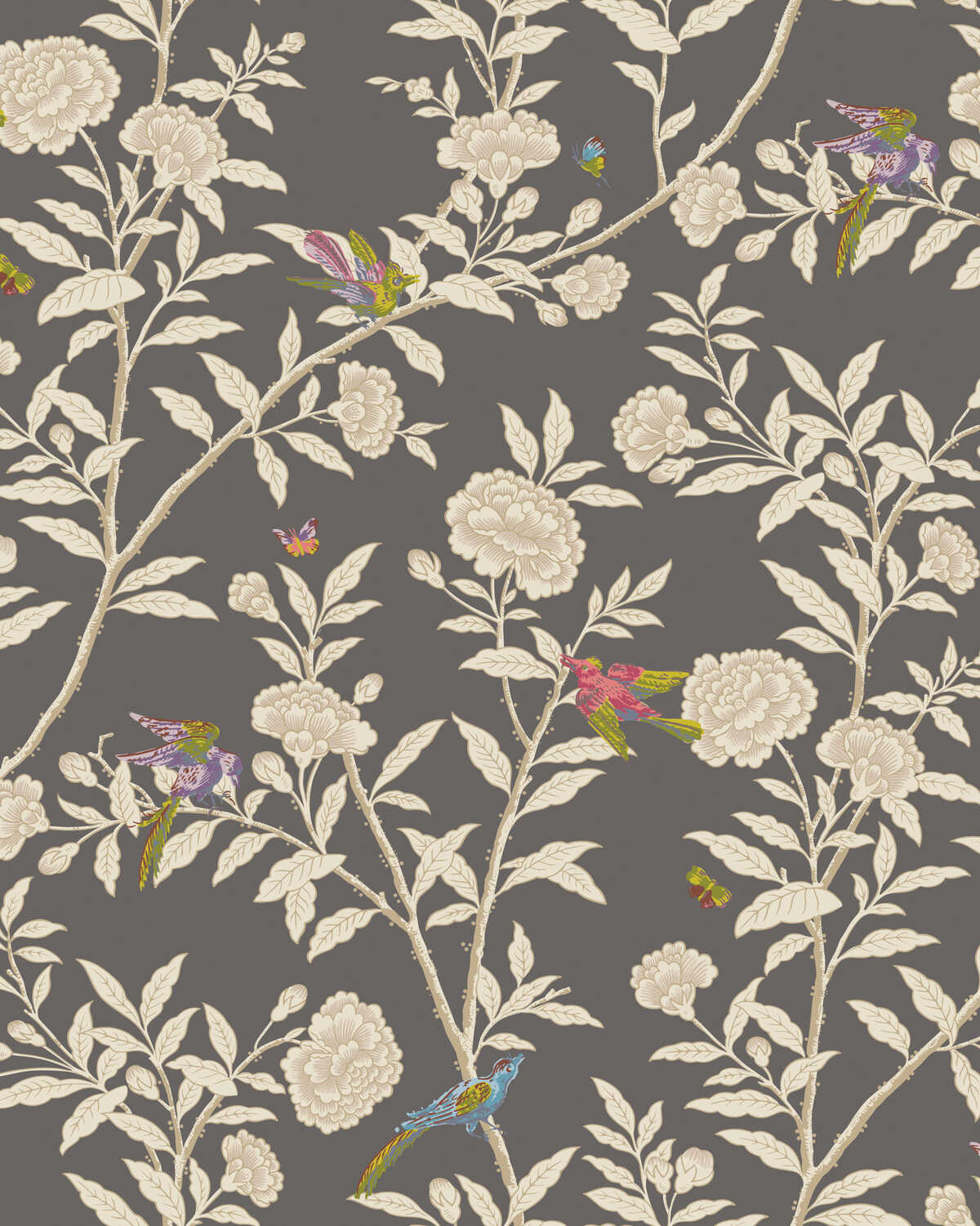 Roseberry With Birds - Charcoal - COLE & SON Wallpaper