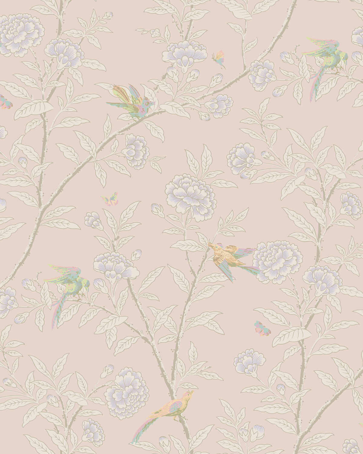 Roseberry With Birds - Pink - COLE & SON Wallpaper