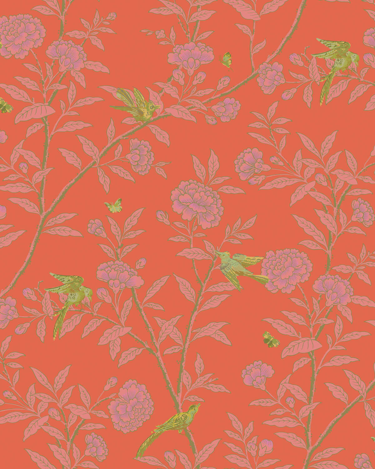 Roseberry With Birds - Vermillion - COLE & SON Wallpaper